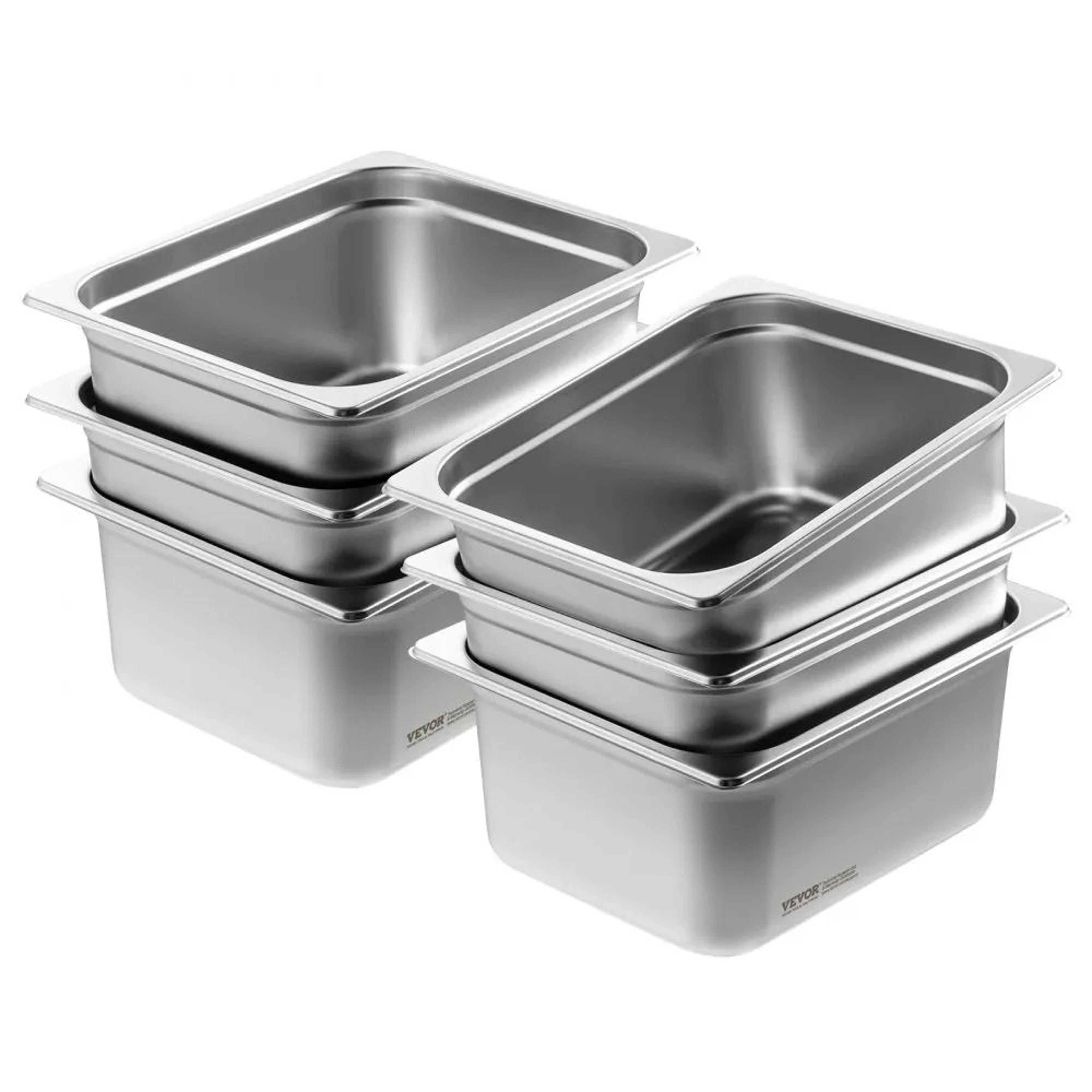 6 Pack Stainless Steel Hotel Pans 12 Size 6 Inch Deep Anti Jam Steam Table Pans 8