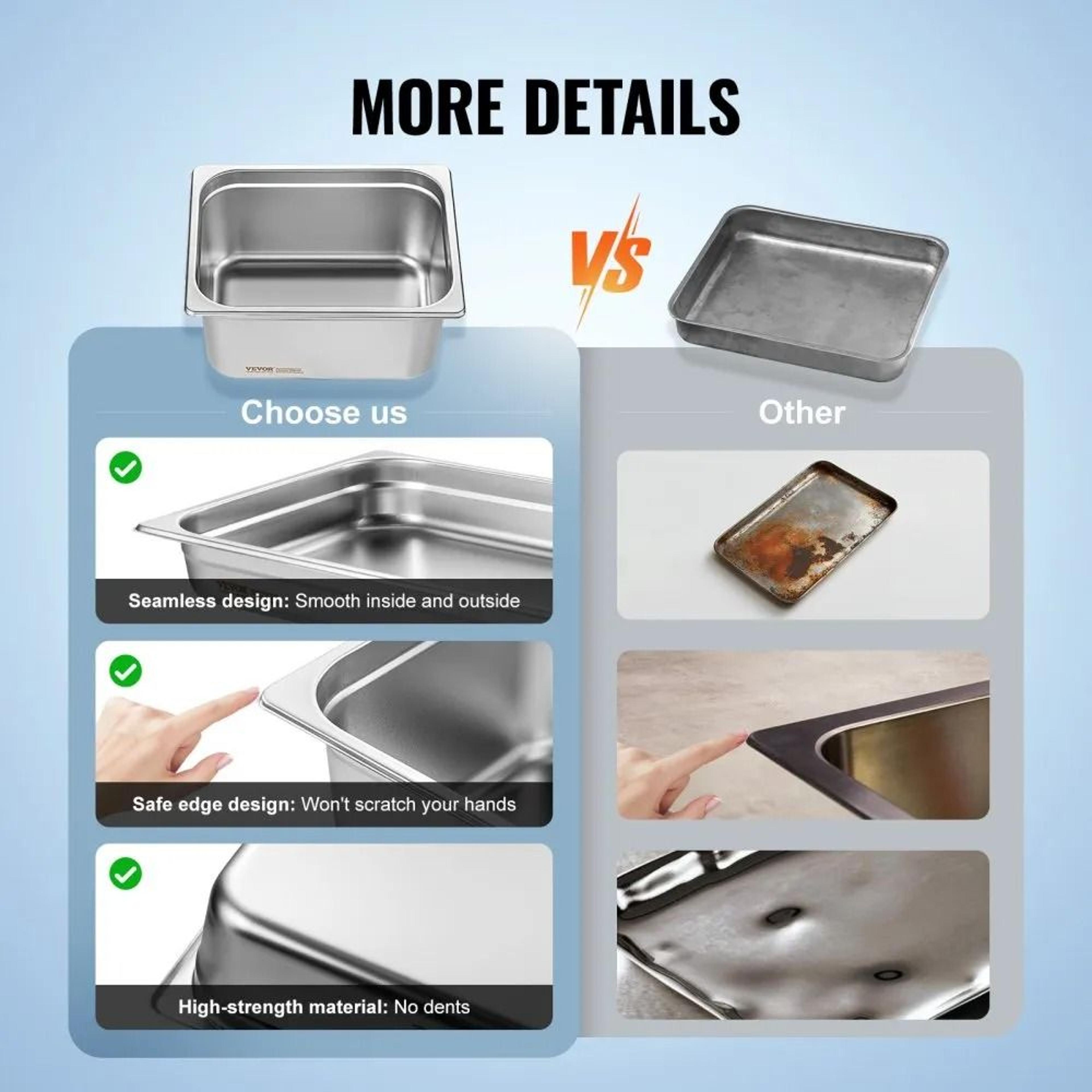 6 Pack Stainless Steel Hotel Pans 12 Size 6 Inch Deep Anti Jam Steam Table Pans 3