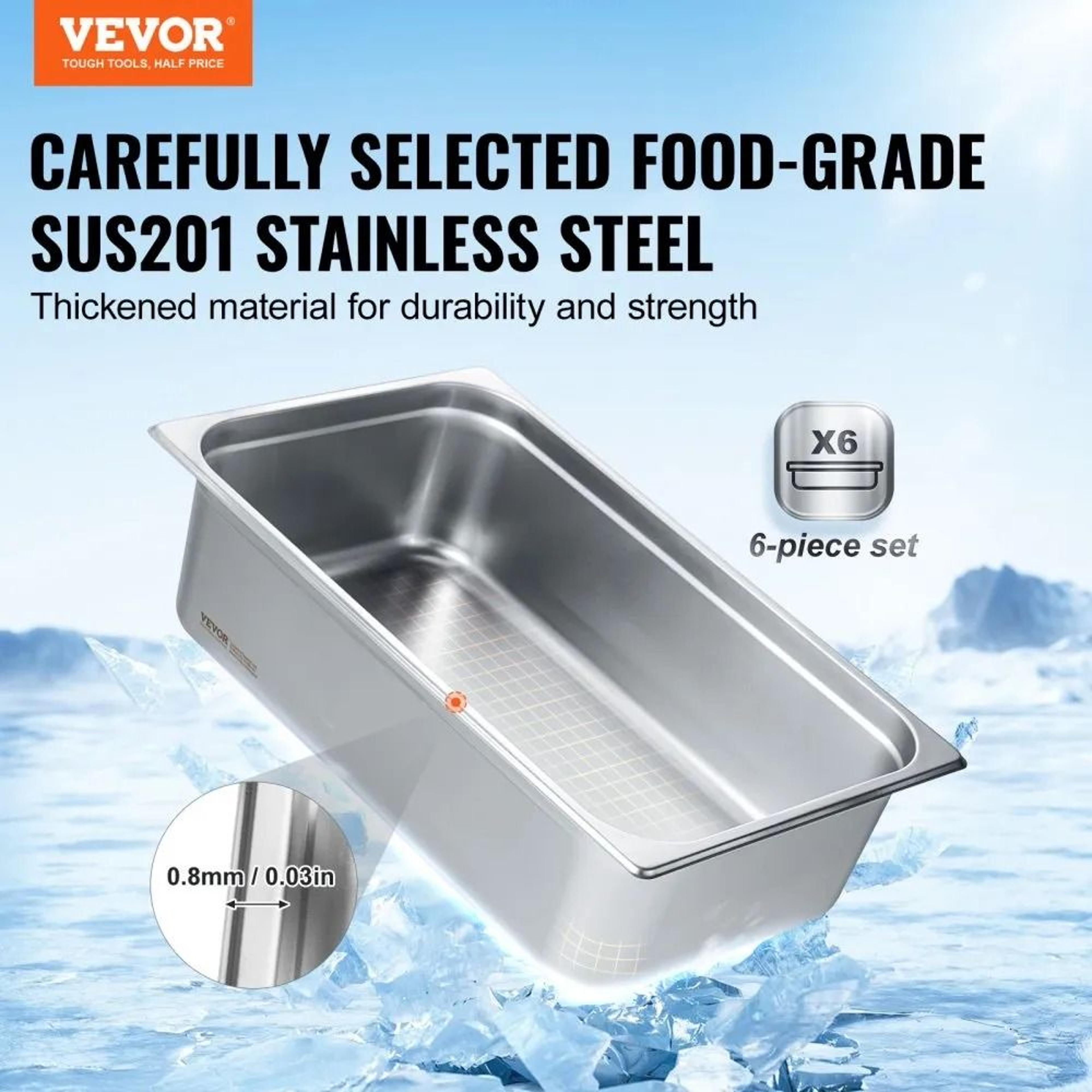 Full Size Steam Table Pans 6 Pack Stainless Steel Hotel Pans With Anti Jam Design 4