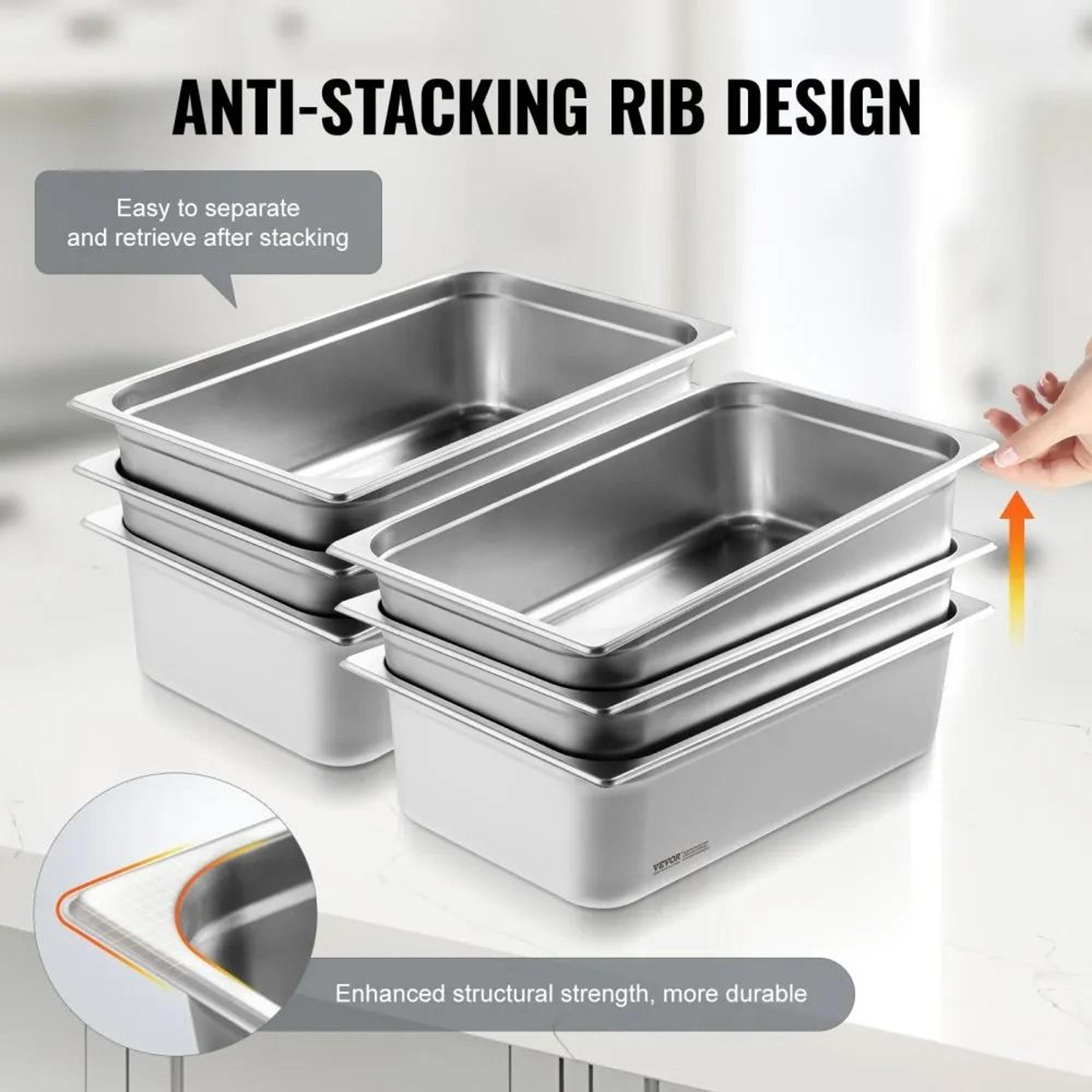 Full Size Steam Table Pans 6 Pack Stainless Steel Hotel Pans With Anti Jam Design 2
