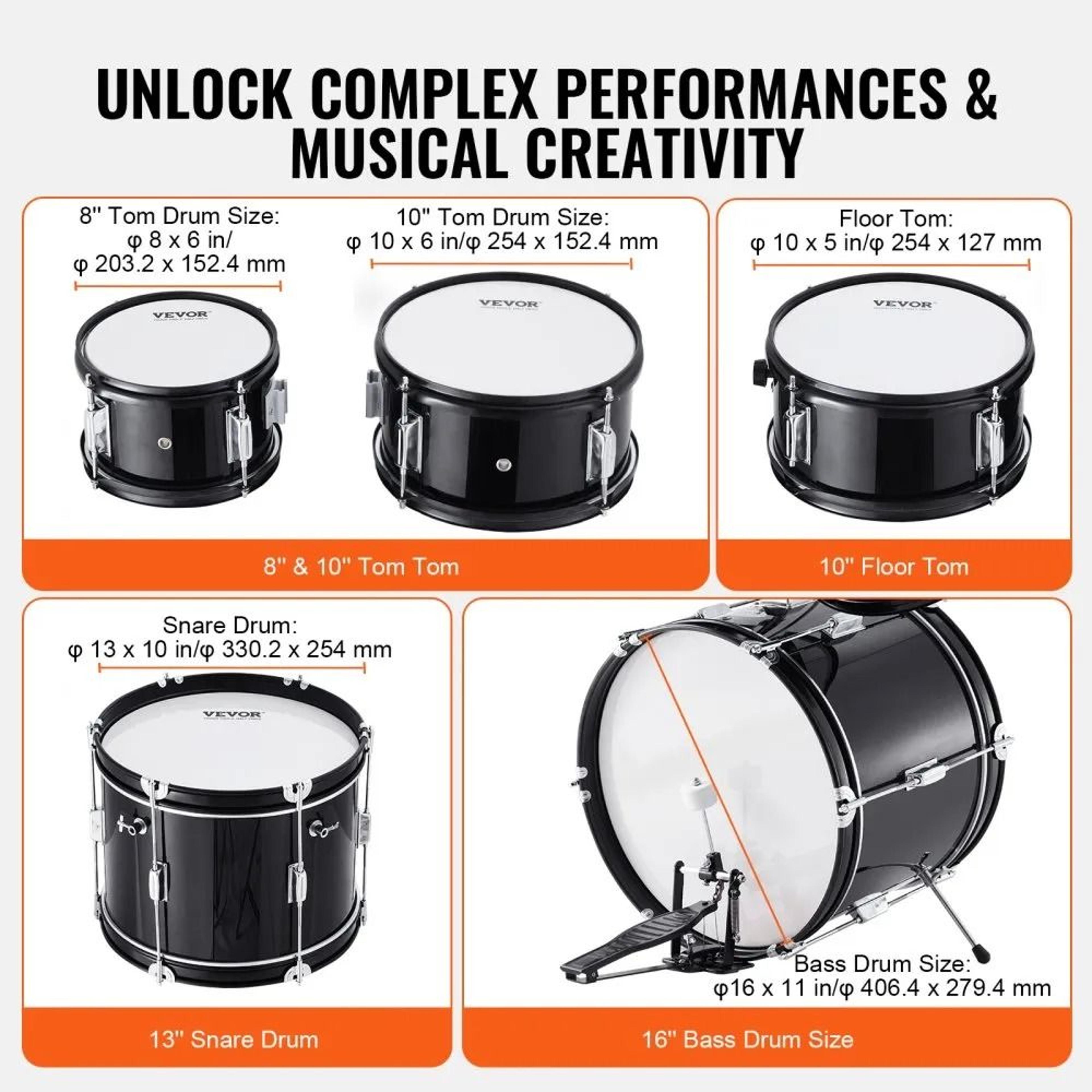 5 Piece Kids Drum Set With Adjustable Throne And Complete Beginner Drum Kit 3