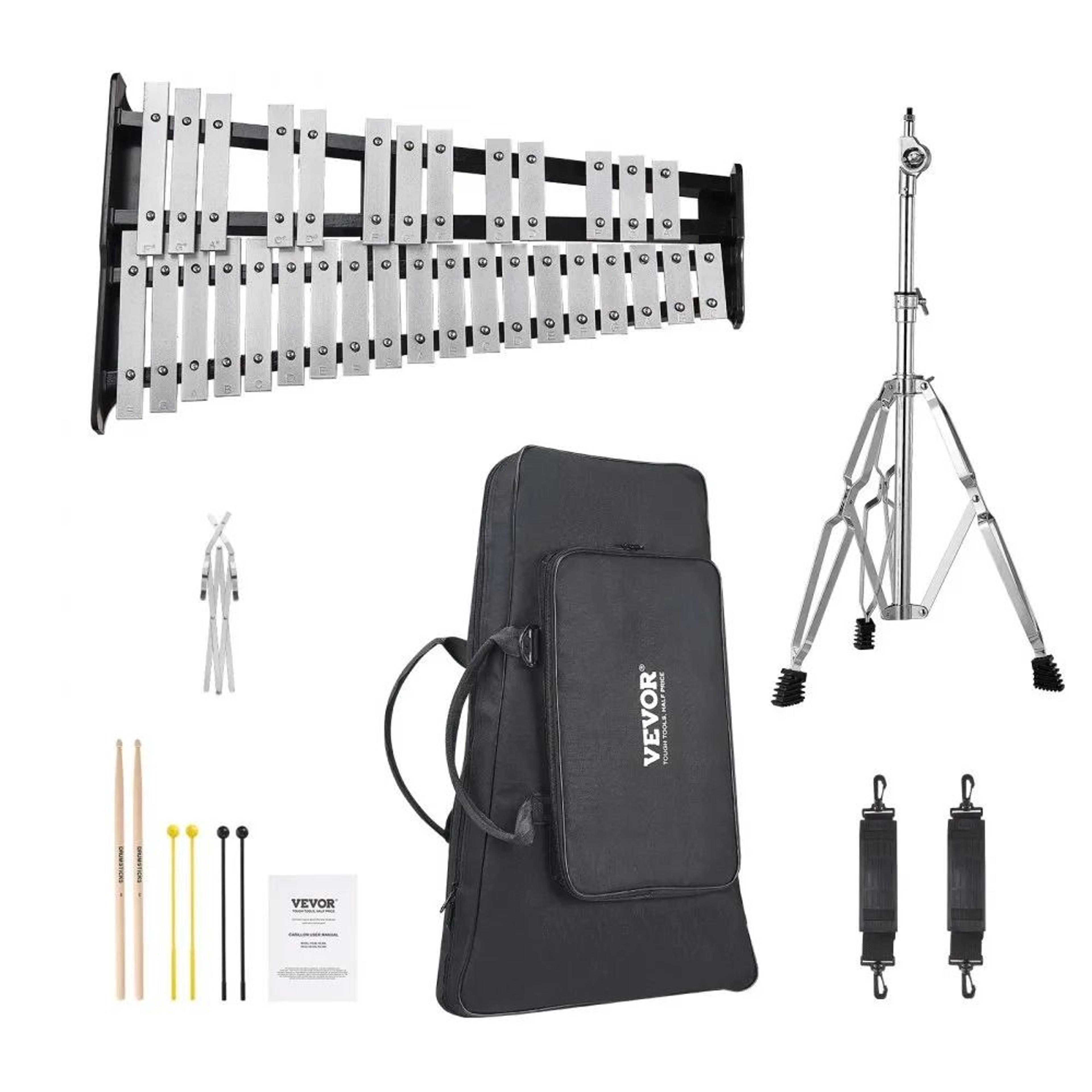 32 note glockenspiel xylophone bell kit with adjustable stand music stand and carrying bag