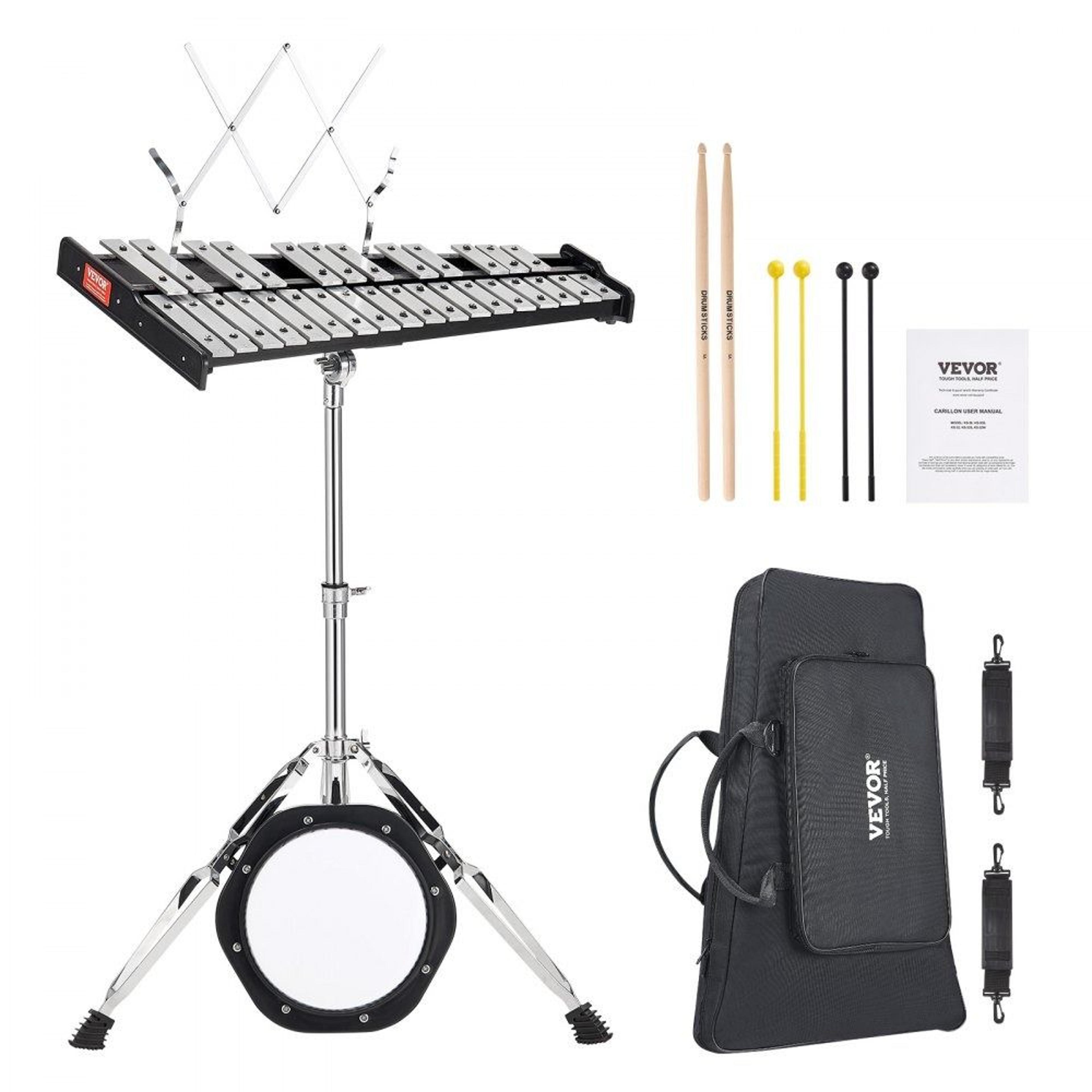 30 note glockenspiel xylophone percussion instrument kit with adjustable stand and practice pad