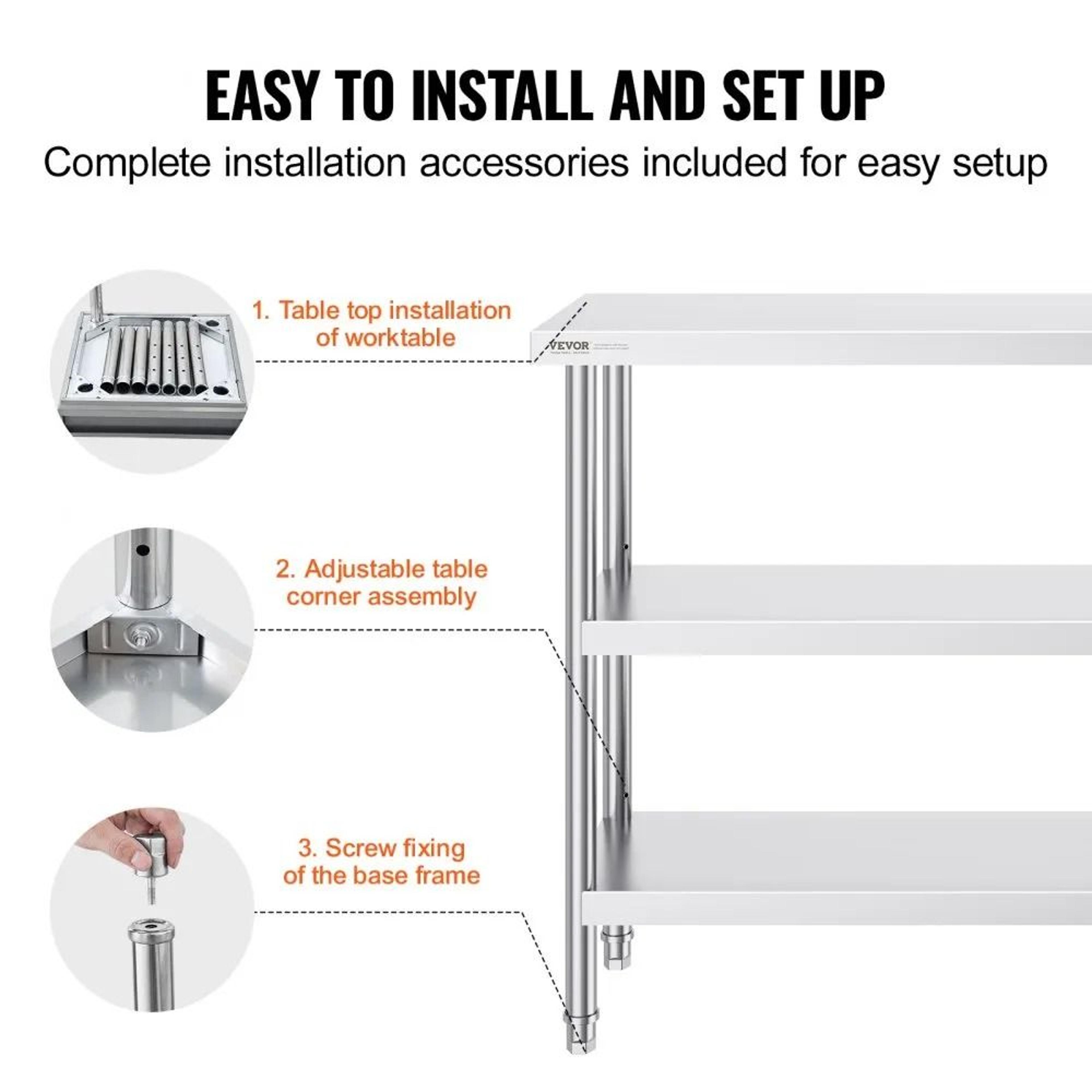 Stainless Steel Prep Table With Adjustable Shelves For Commercial Kitchens 7