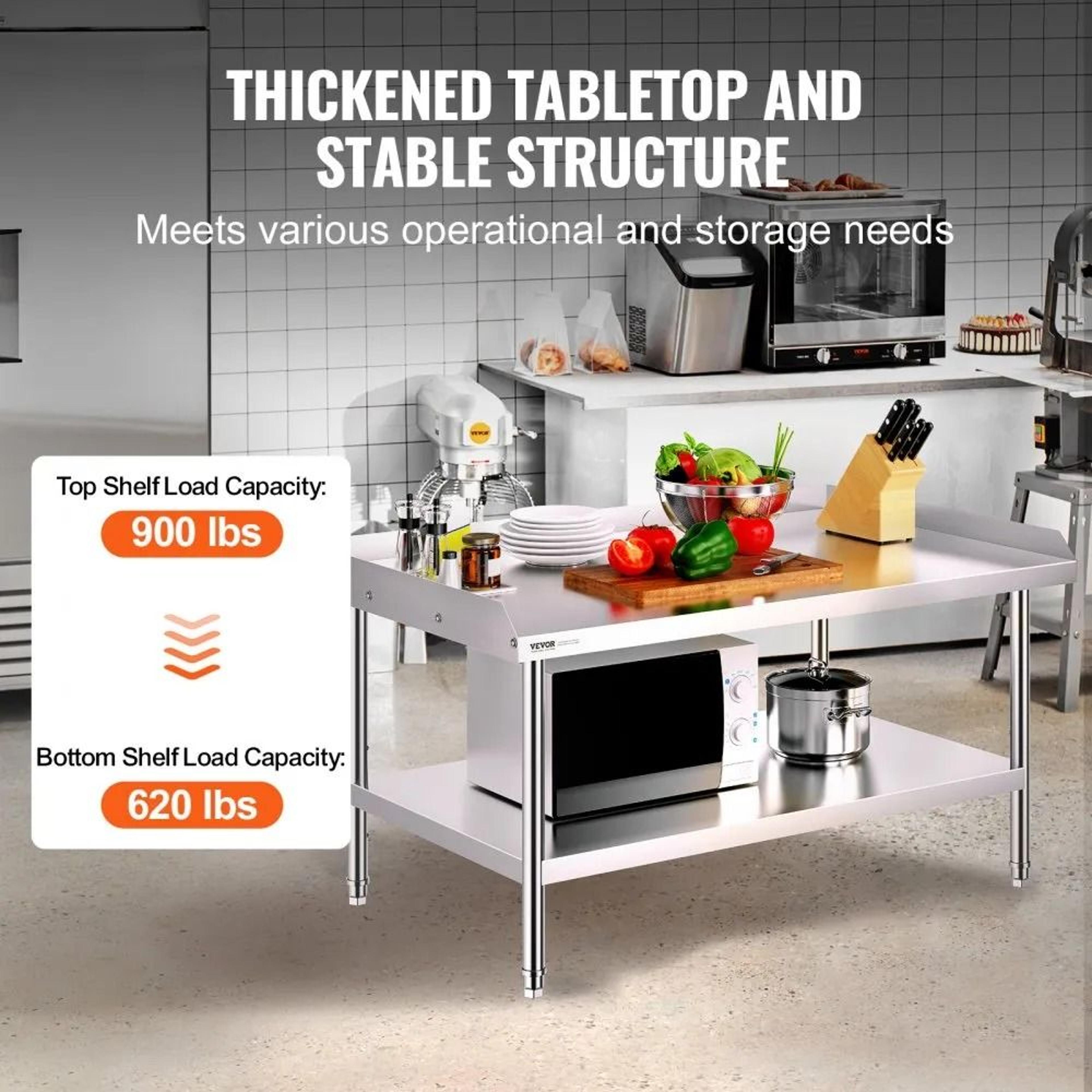 Stainless Steel Prep Work Table With Adjustable Shelf And 3 Sided Backsplash 2