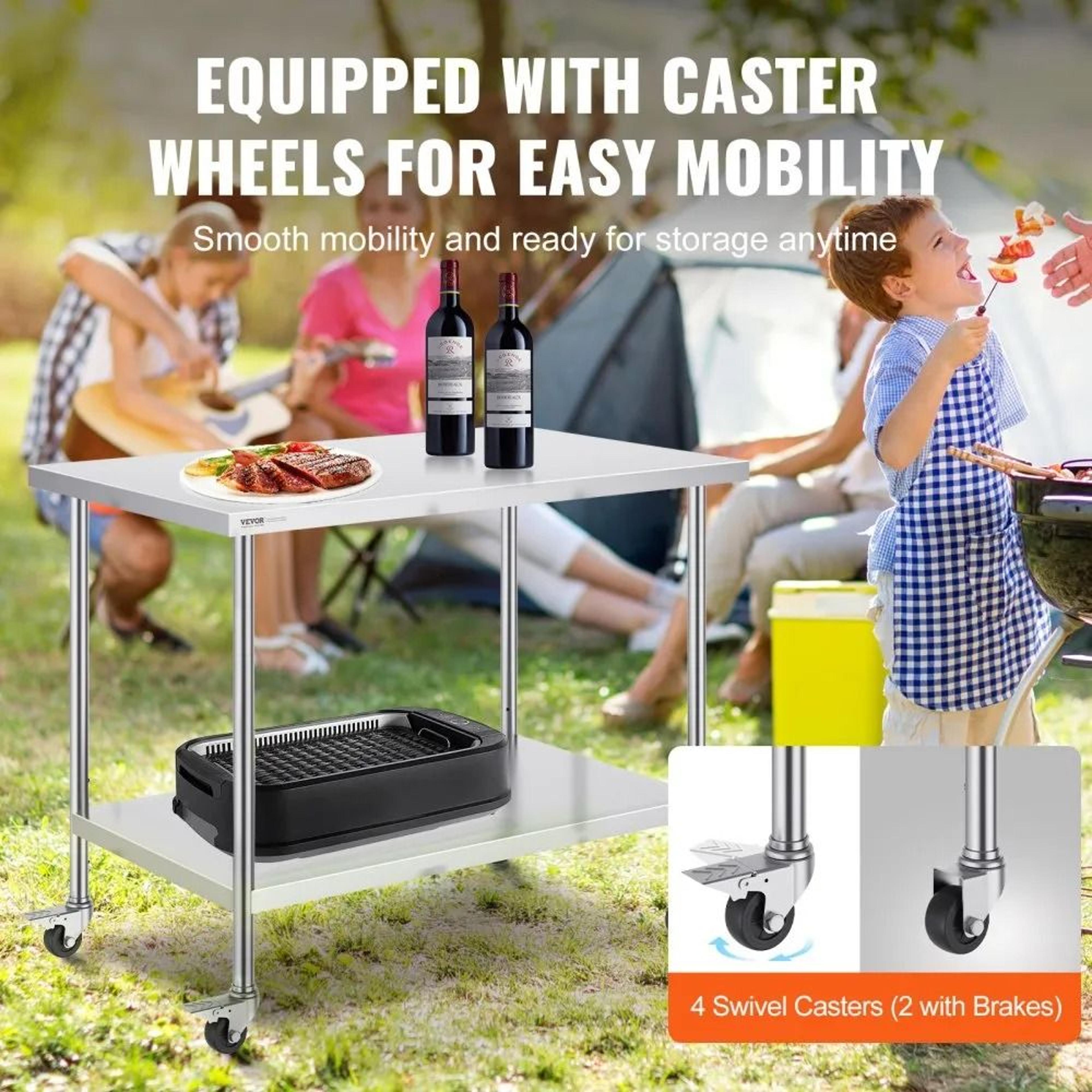 Stainless Steel Work Table With Wheels And Adjustable Shelf For Commercial Kitchens 1