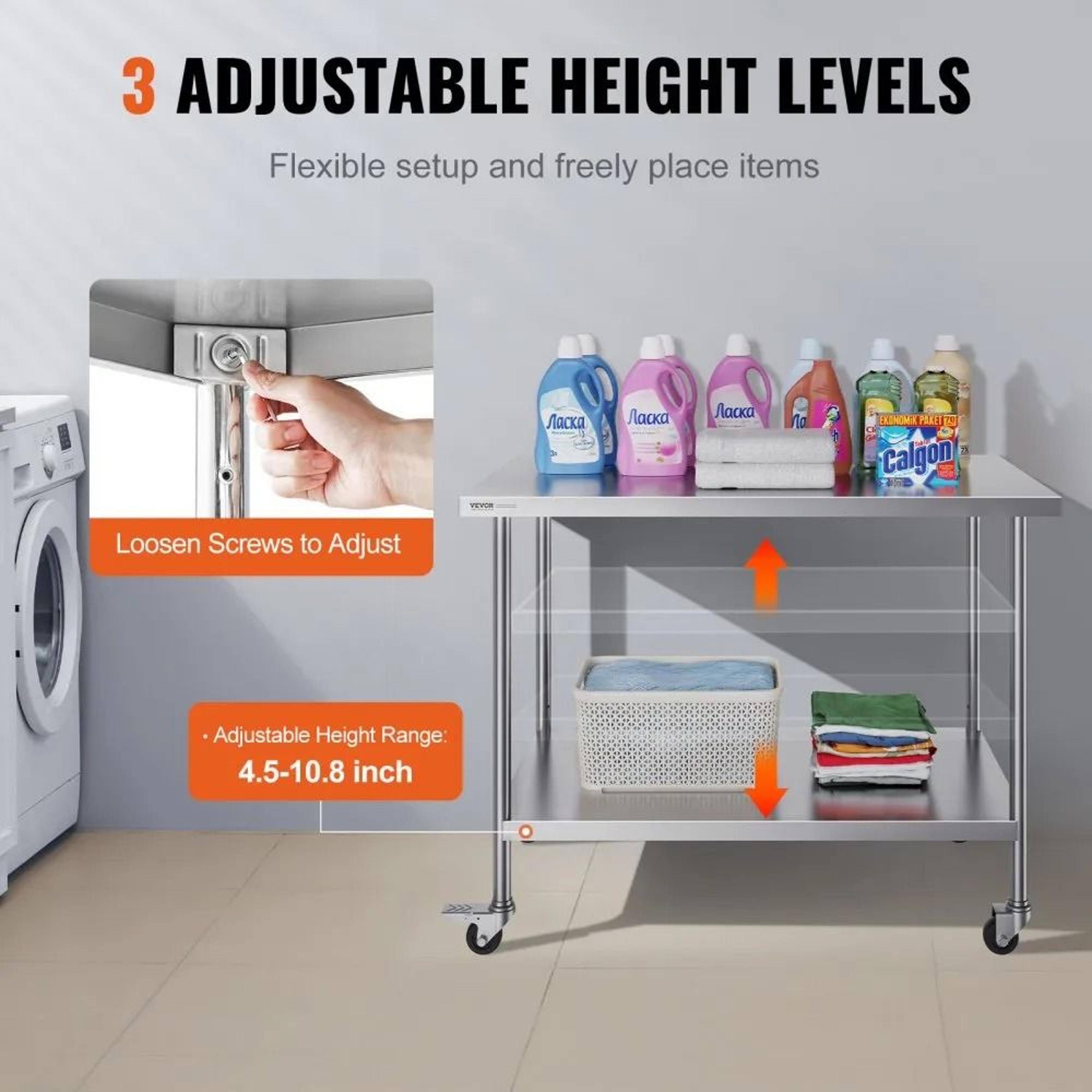 Stainless Steel Work Table With Wheels And Adjustable Shelf For Commercial Kitchens 2