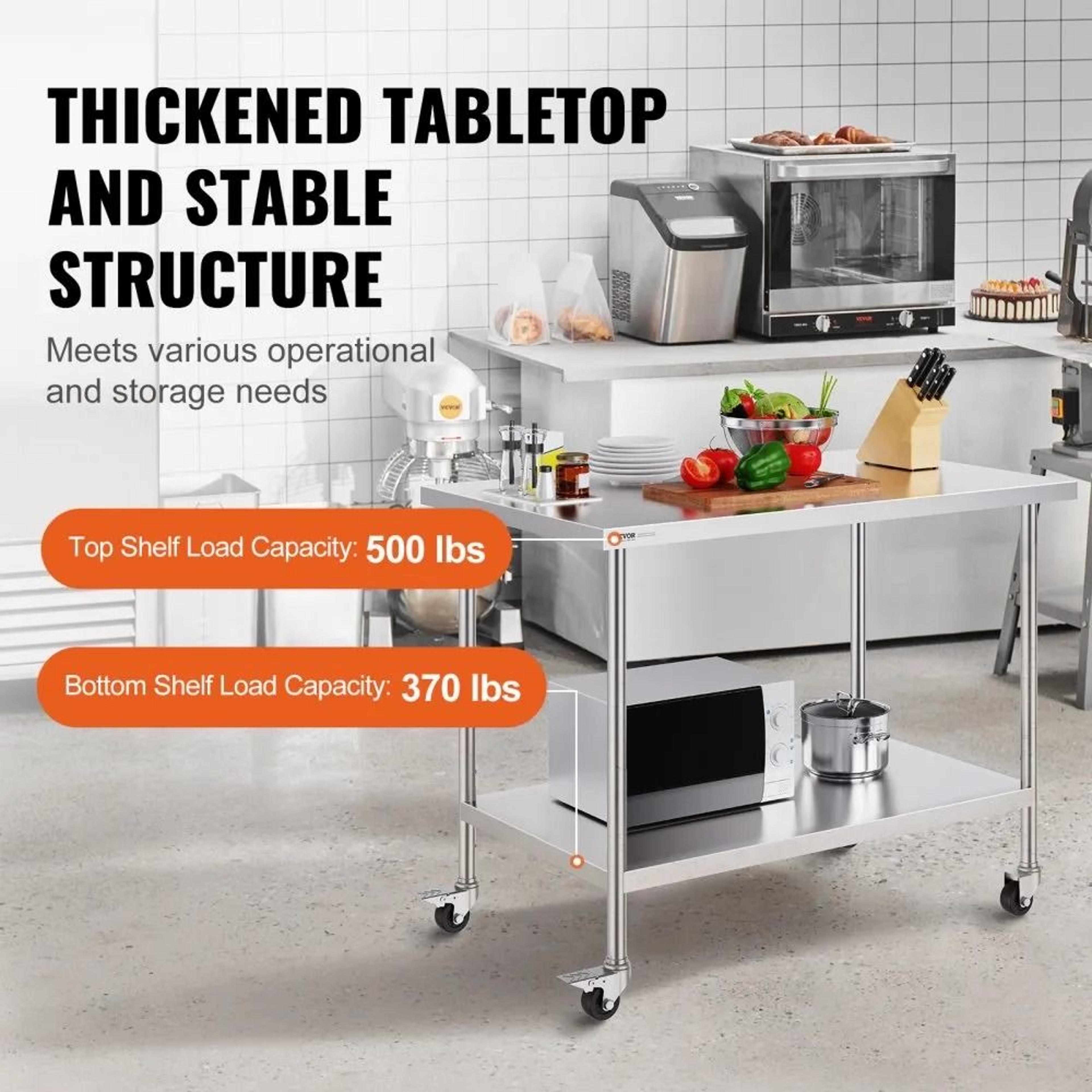 Stainless Steel Work Table With Wheels And Adjustable Shelf For Commercial Kitchens 3