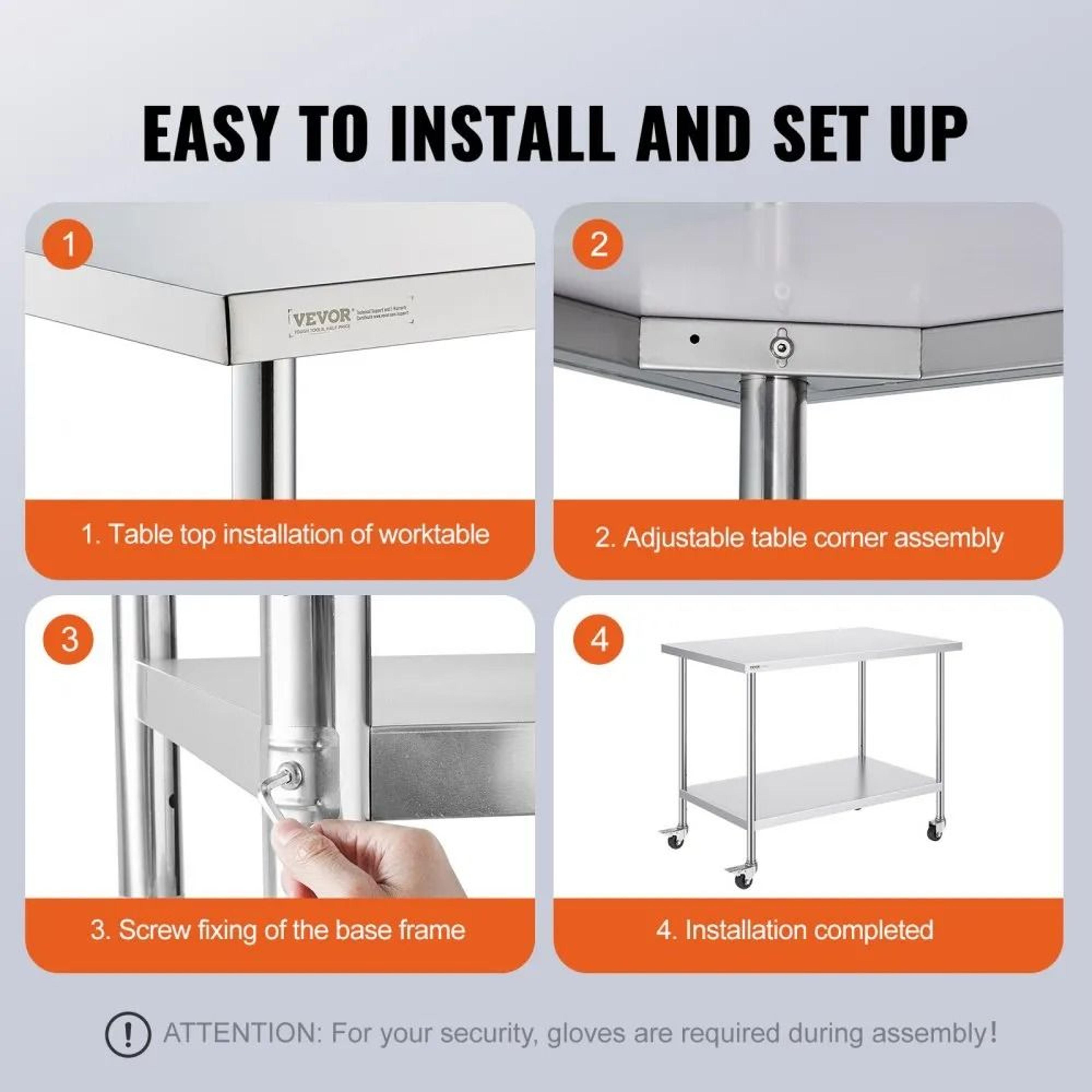 Stainless Steel Work Table With Wheels And Adjustable Shelf For Commercial Kitchens 6