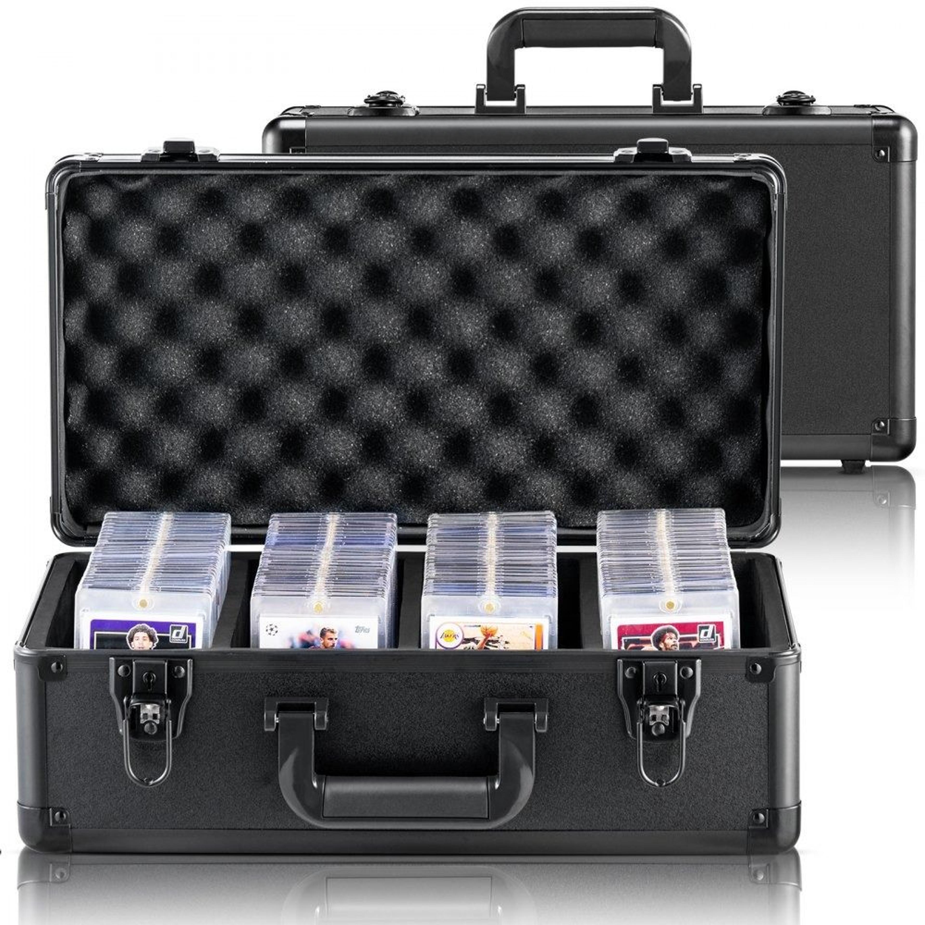 graded card storage box with key lock and portable sports card carrying case