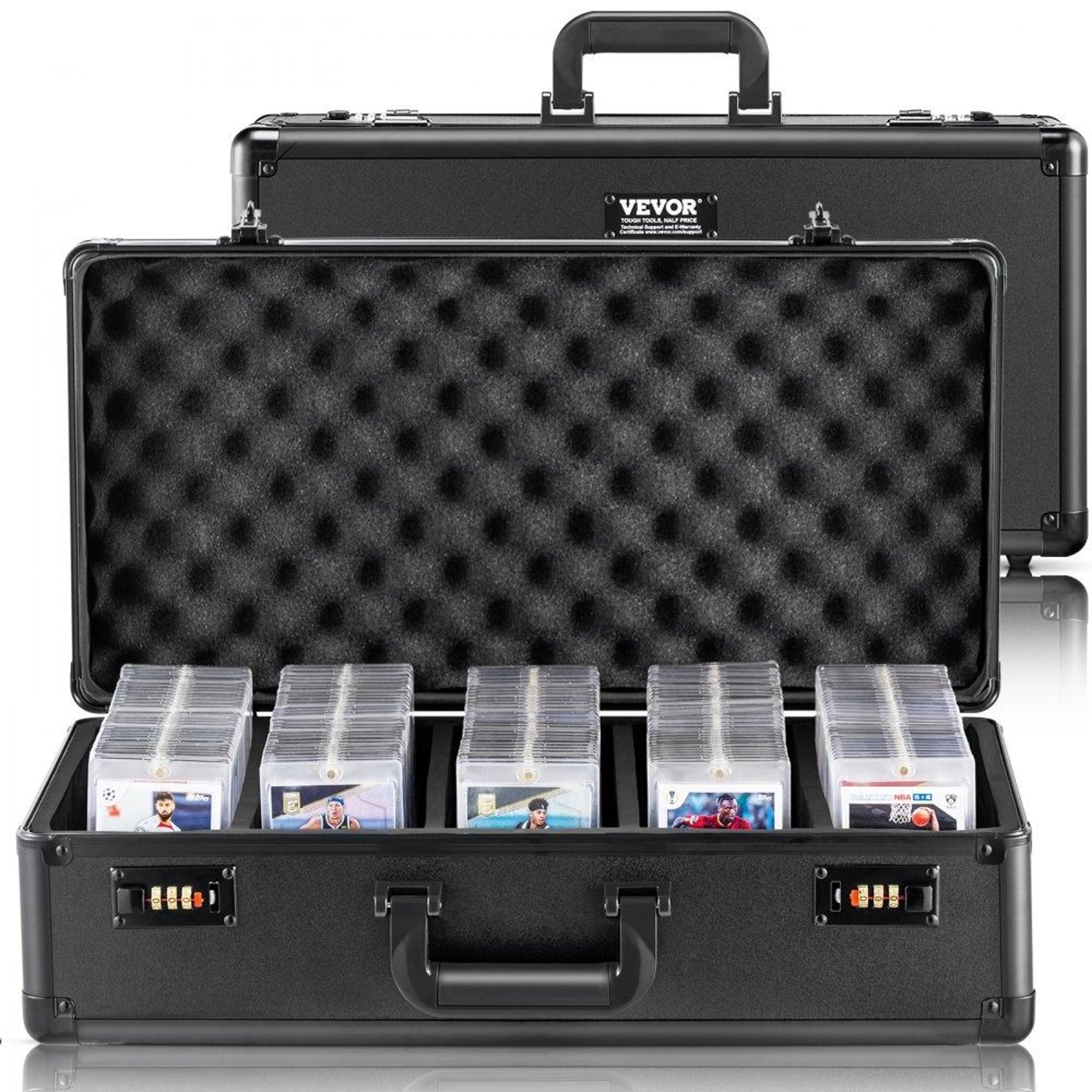 secure graded card storage box with combination lock and foam divider