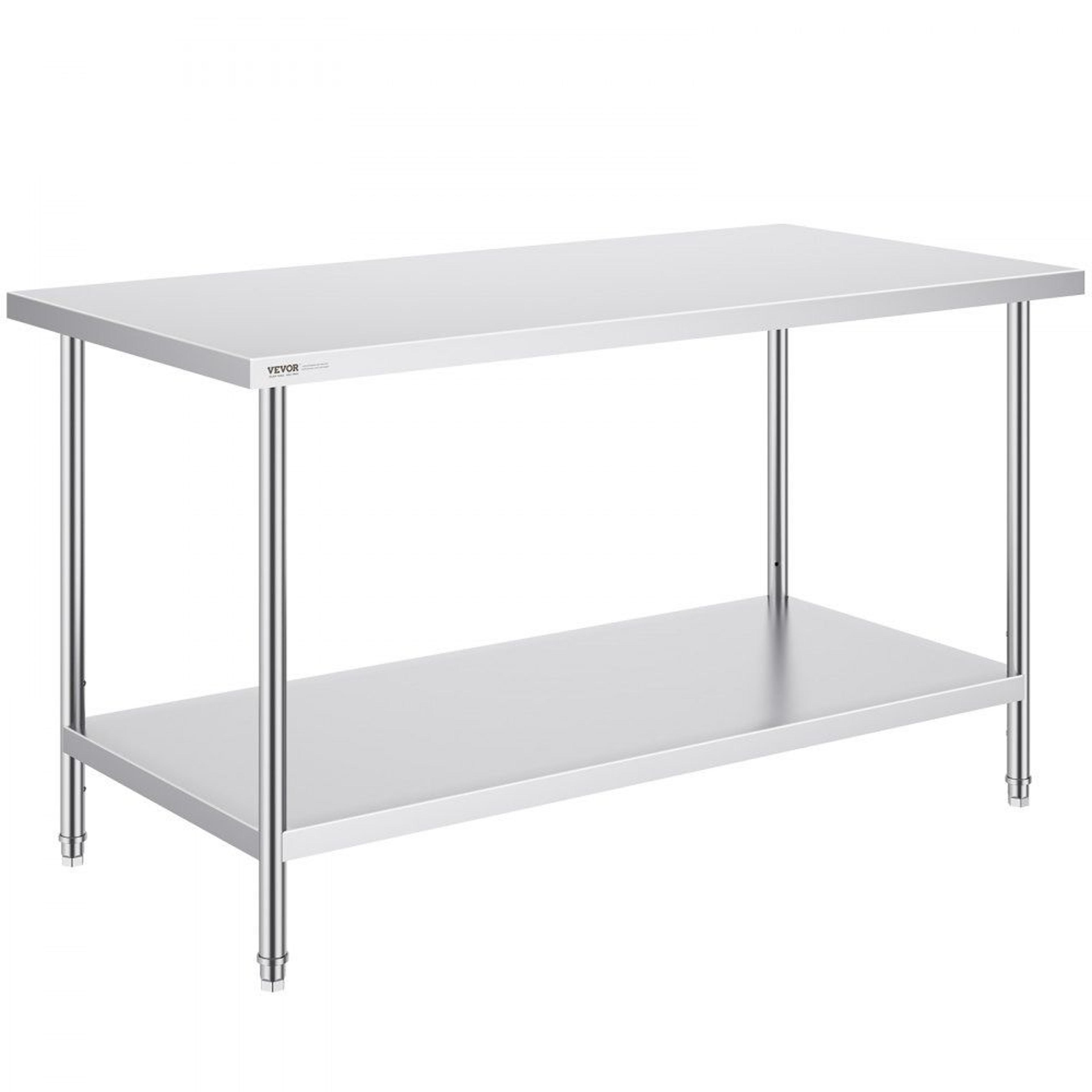 heavy duty stainless steel prep table with adjustable shelf for commercial kitchen