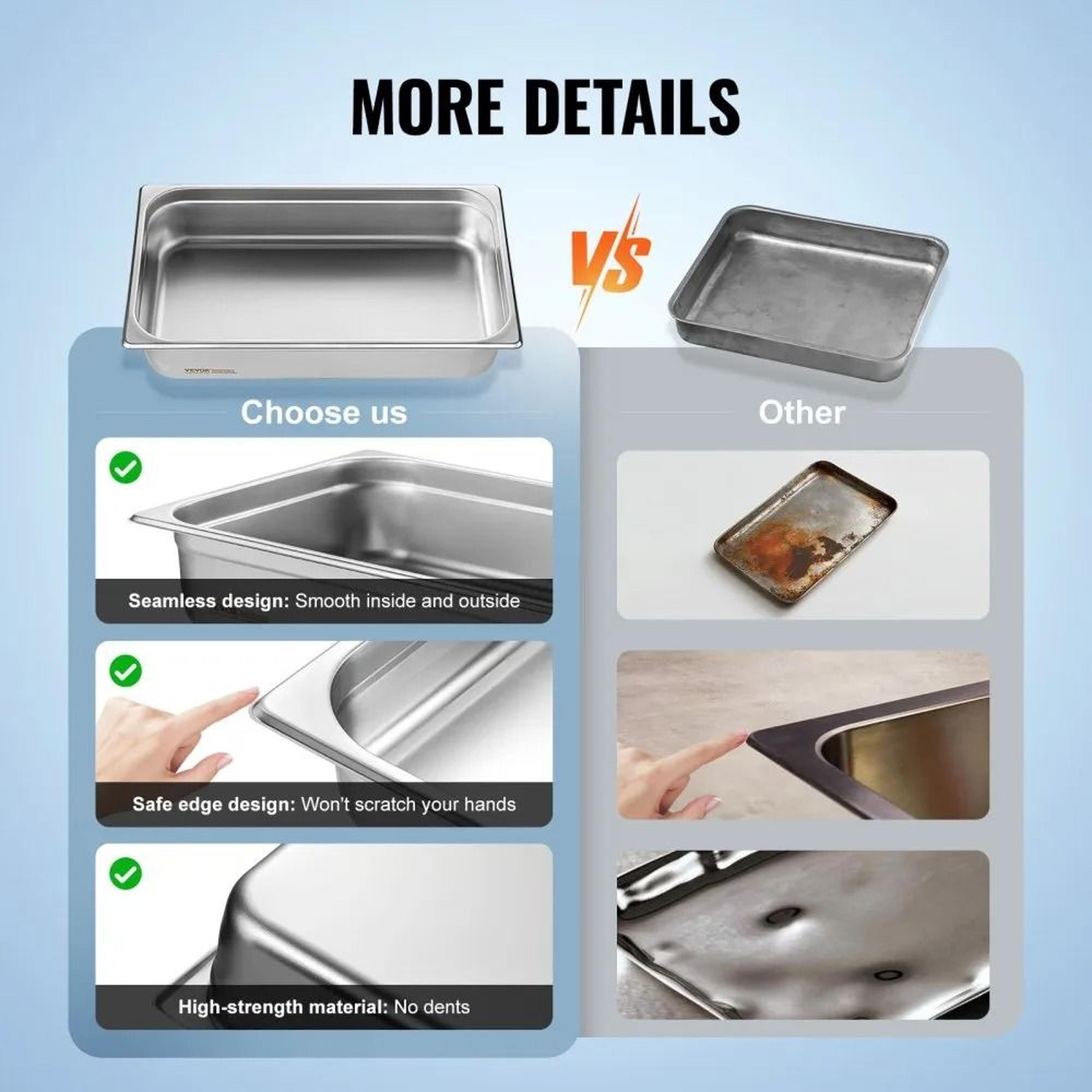 Full Size Stainless Steel Hotel Pans 6 Pack Anti Jam Steam Table Pans 7