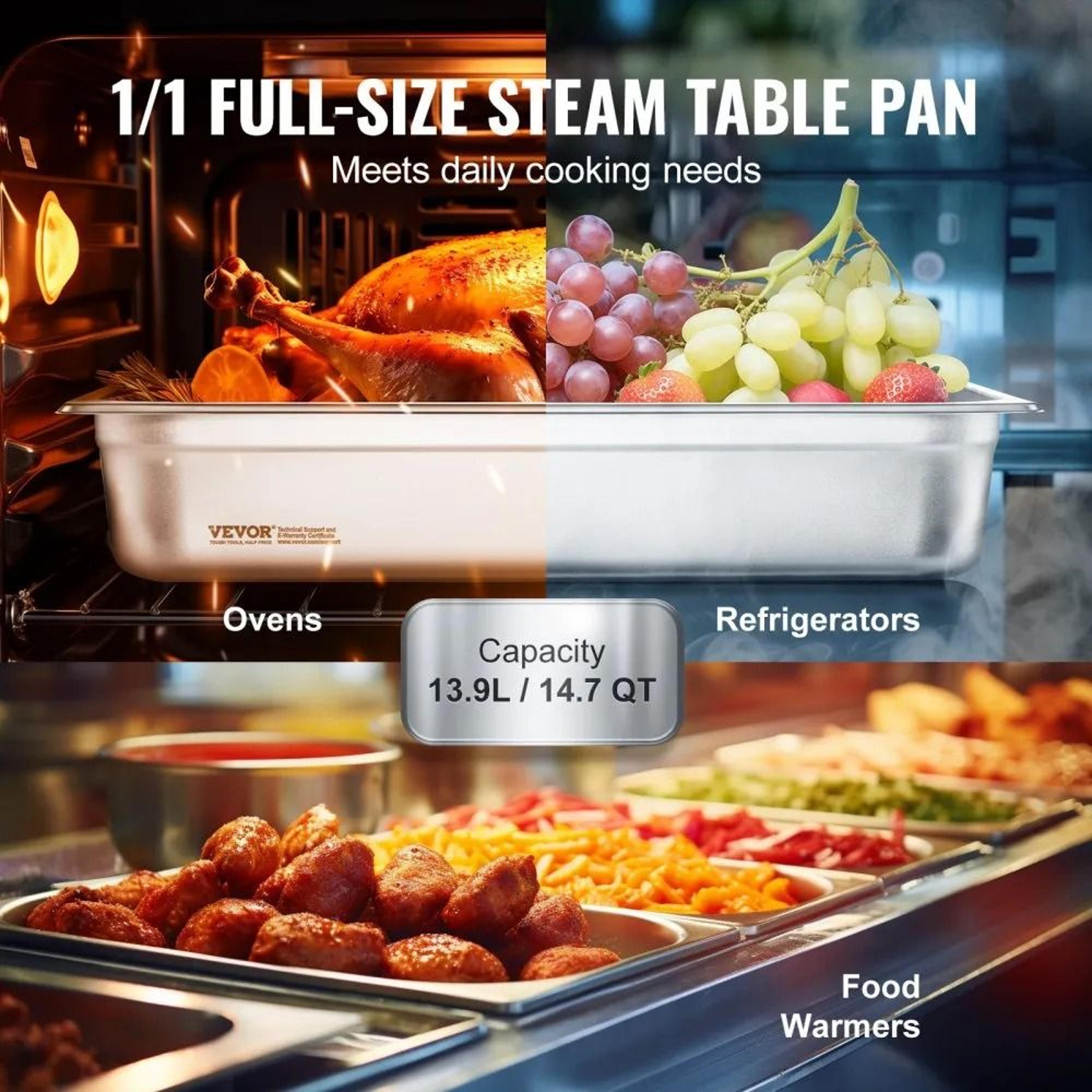 Full Size Stainless Steel Hotel Pans 6 Pack Anti Jam Steam Table Pans 4