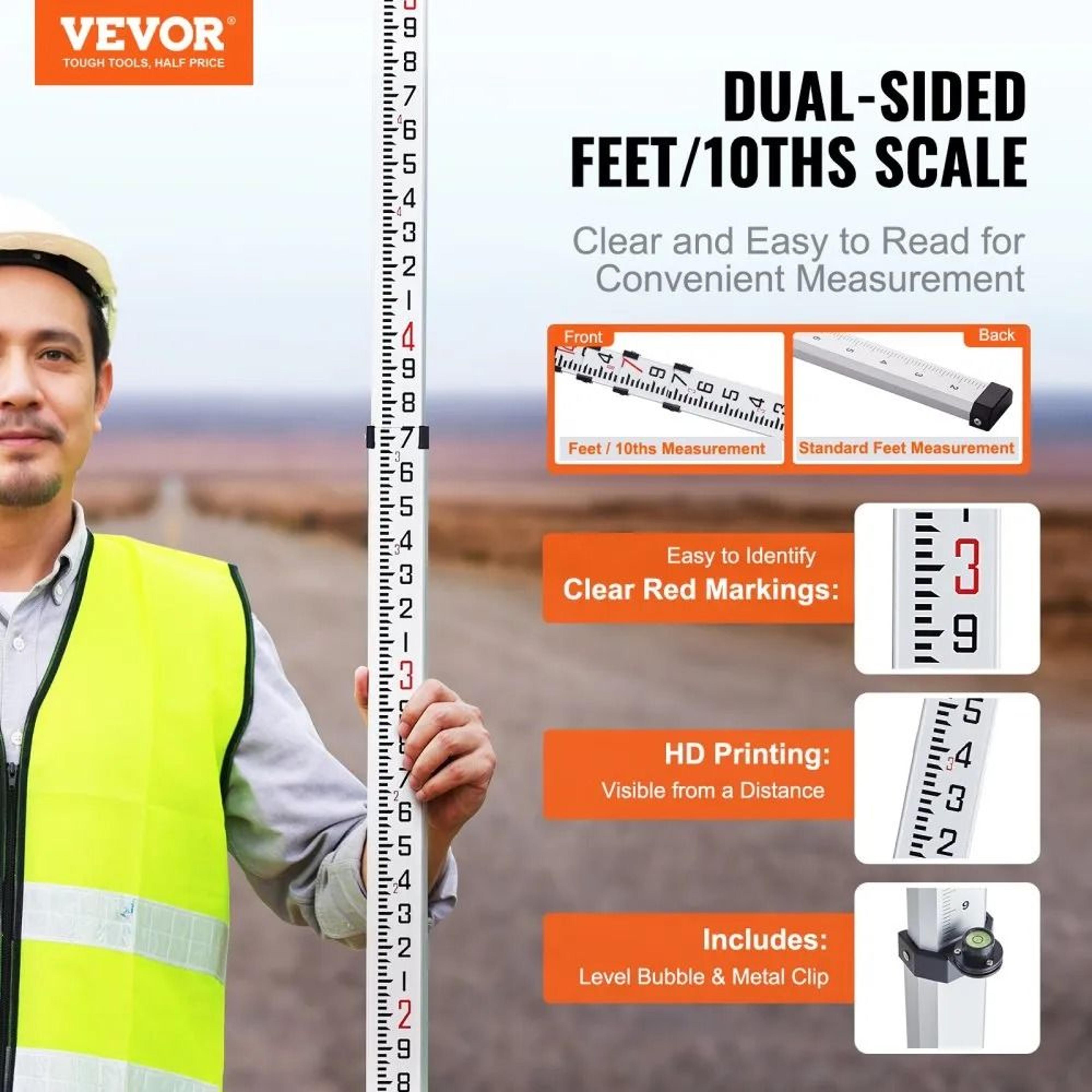 14 Foot Aluminum Grade Rod Telescopic Survey Rod With Dual Scale And Bubble Level 3