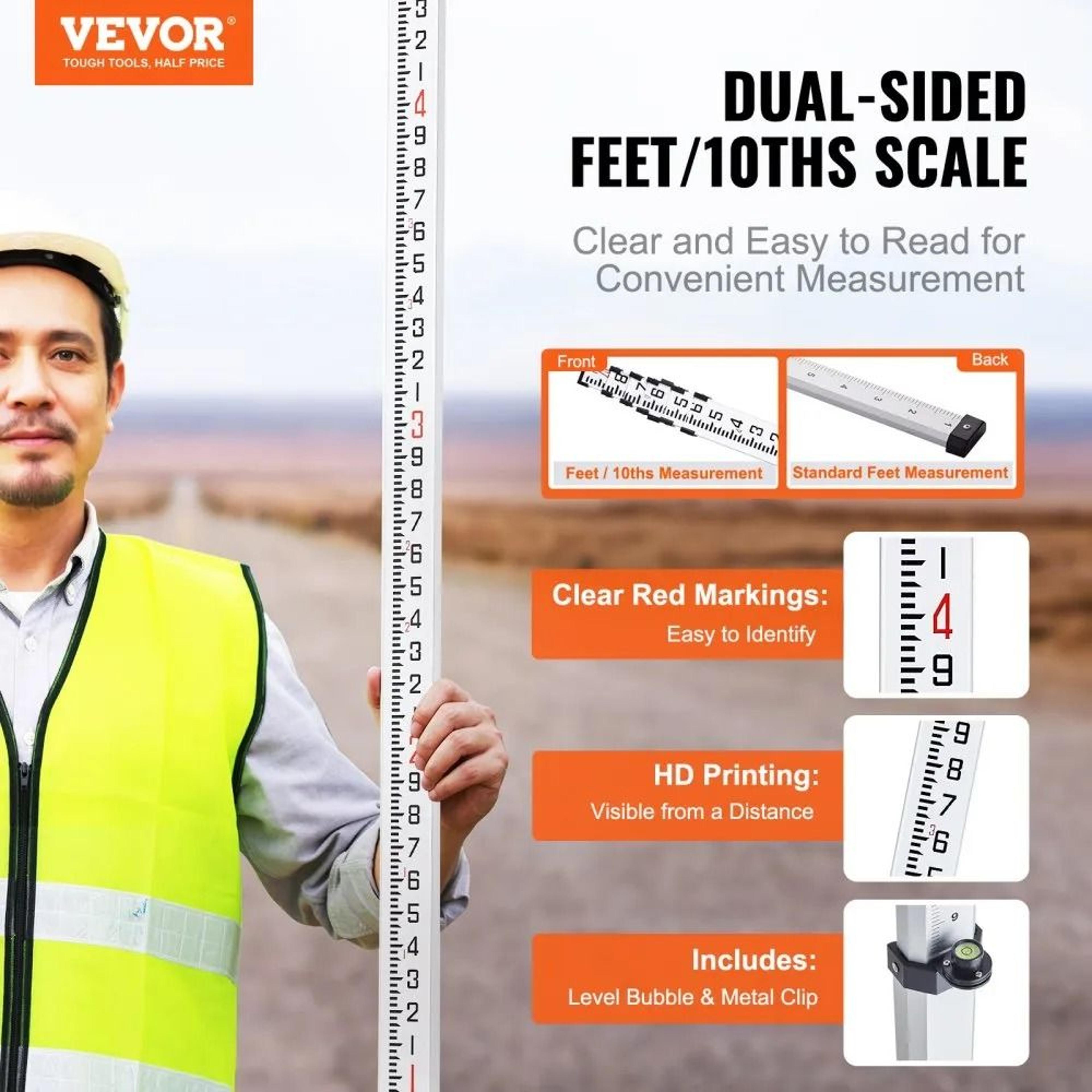 25 Ft Telescopic Aluminum Grade Rod With Dual Scale Bubble Level And Carrying Bag 1