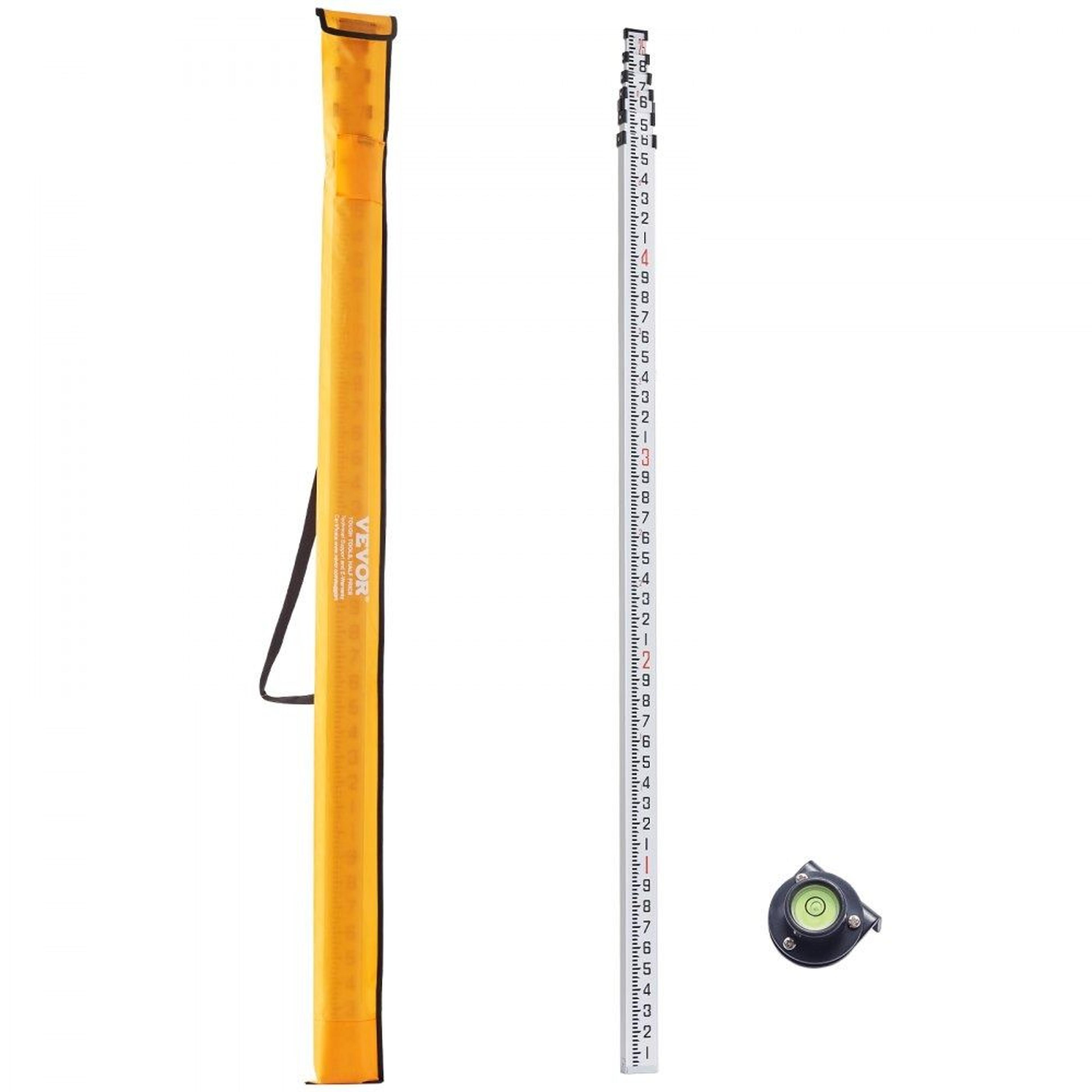 25 ft telescopic aluminum grade rod with dual scale bubble level and carrying bag