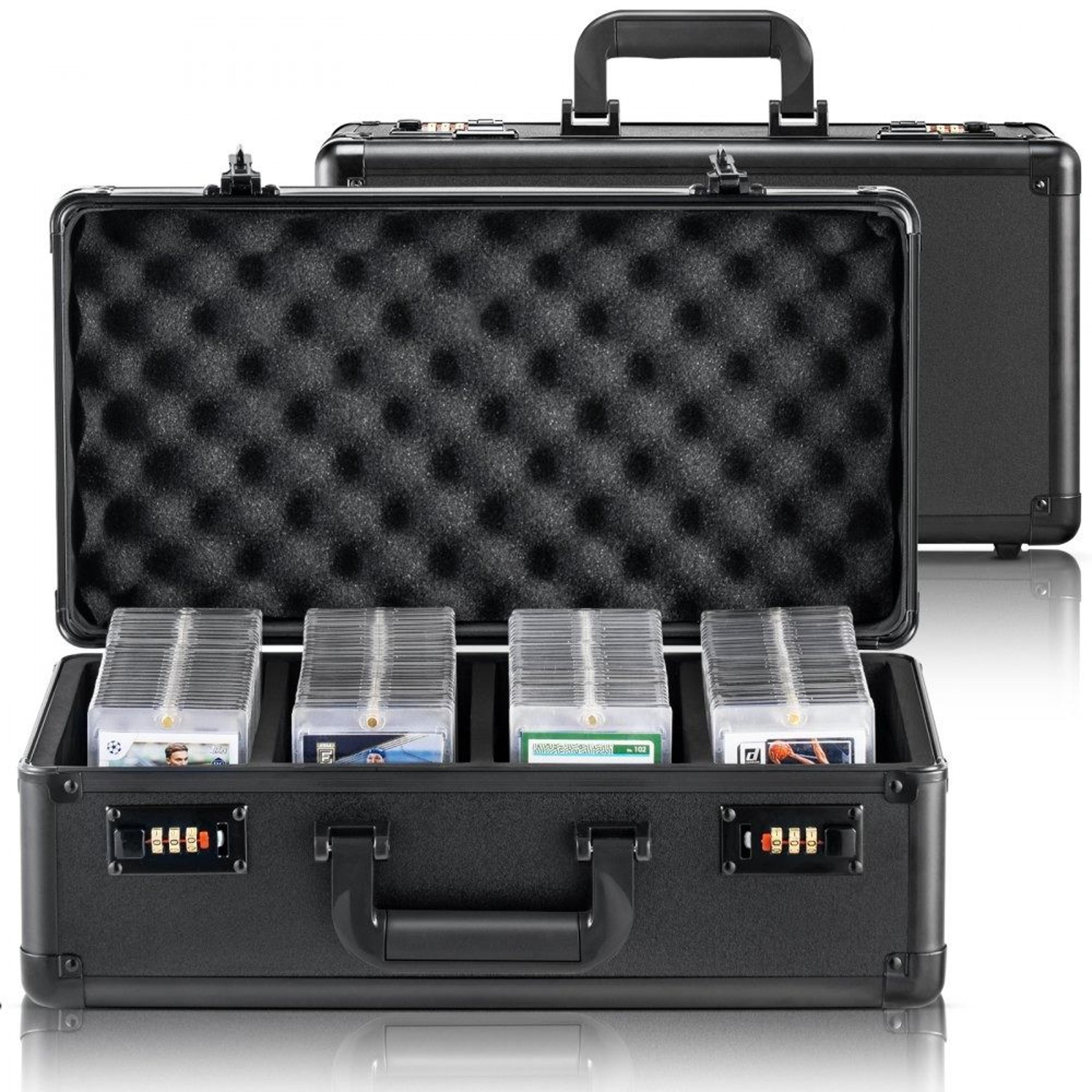 graded card storage box with combination lock and portable sports card carrying case