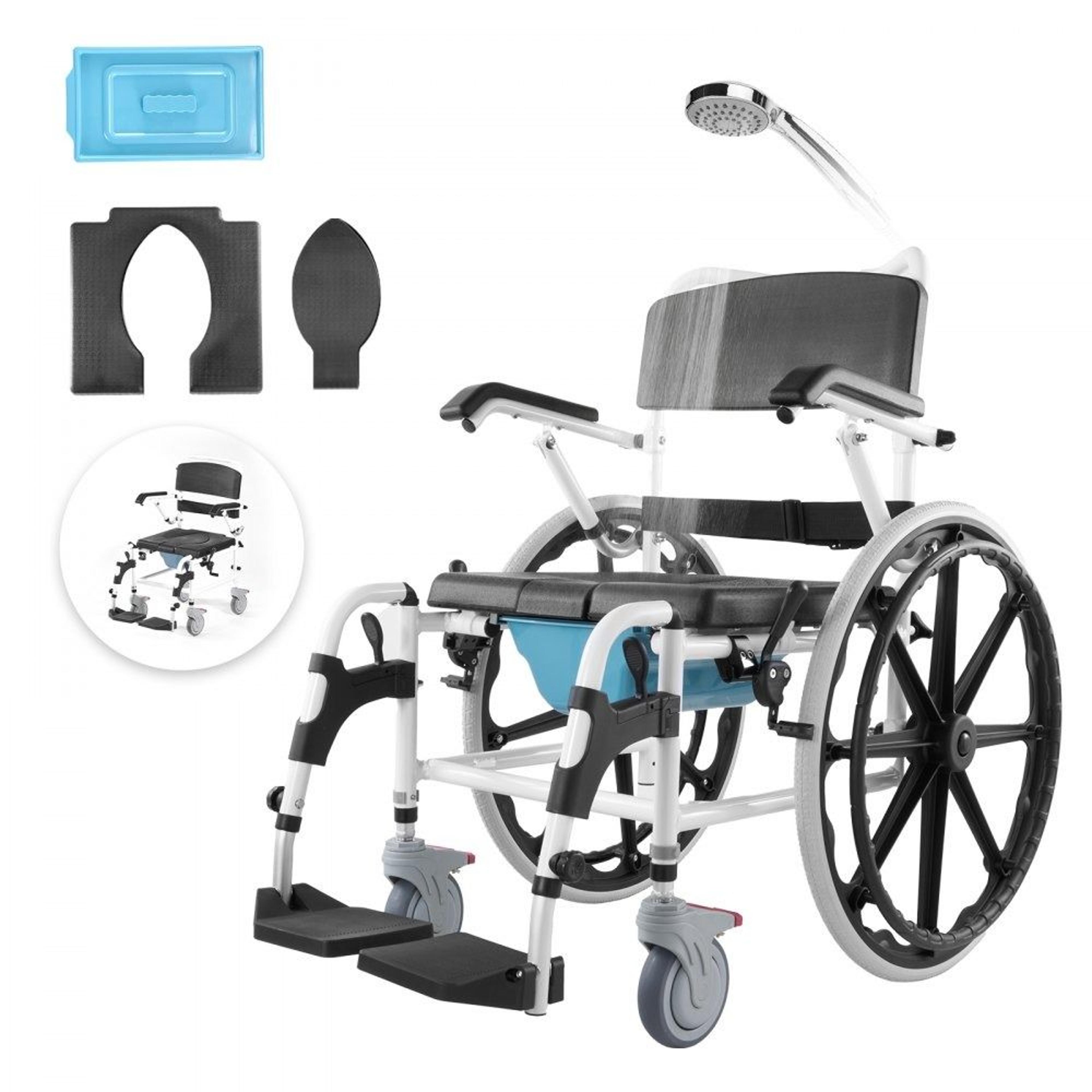 adjustable shower wheelchair and commode chair with brakes for adults