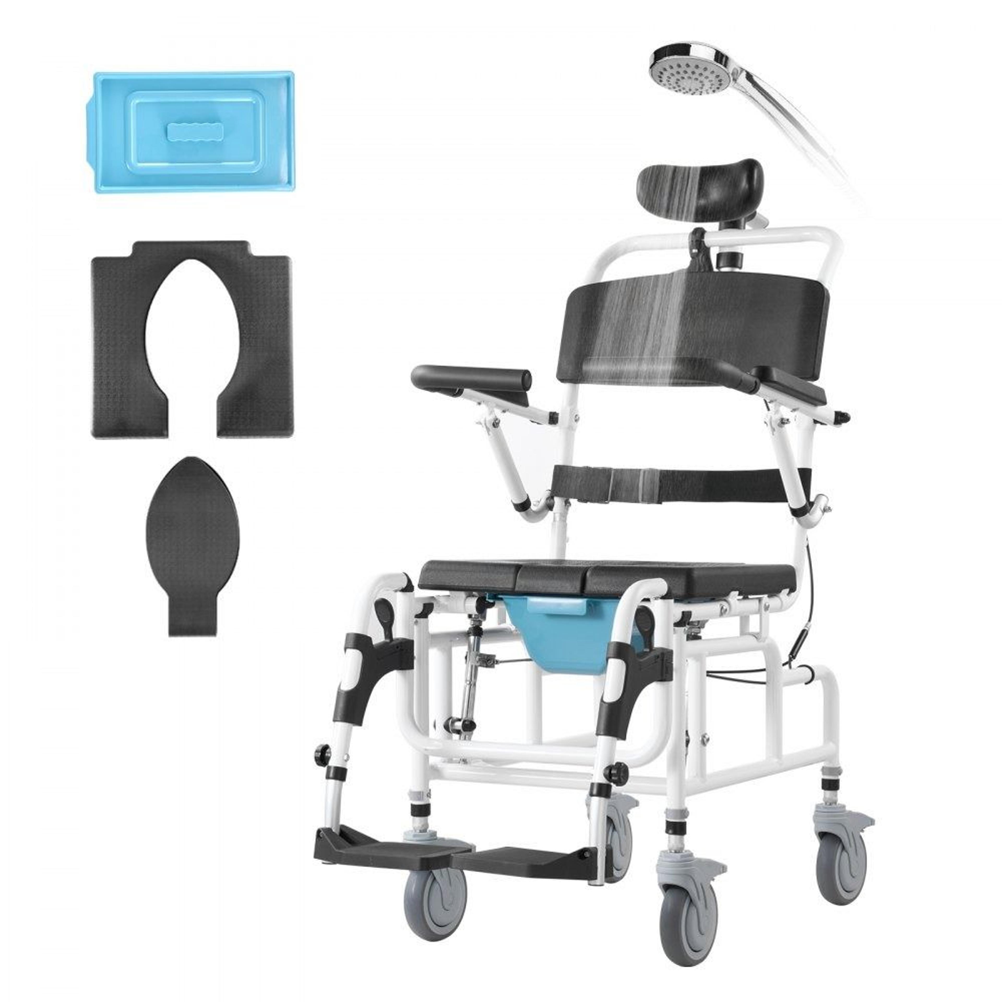 adjustable shower wheelchair with commode and braked casters