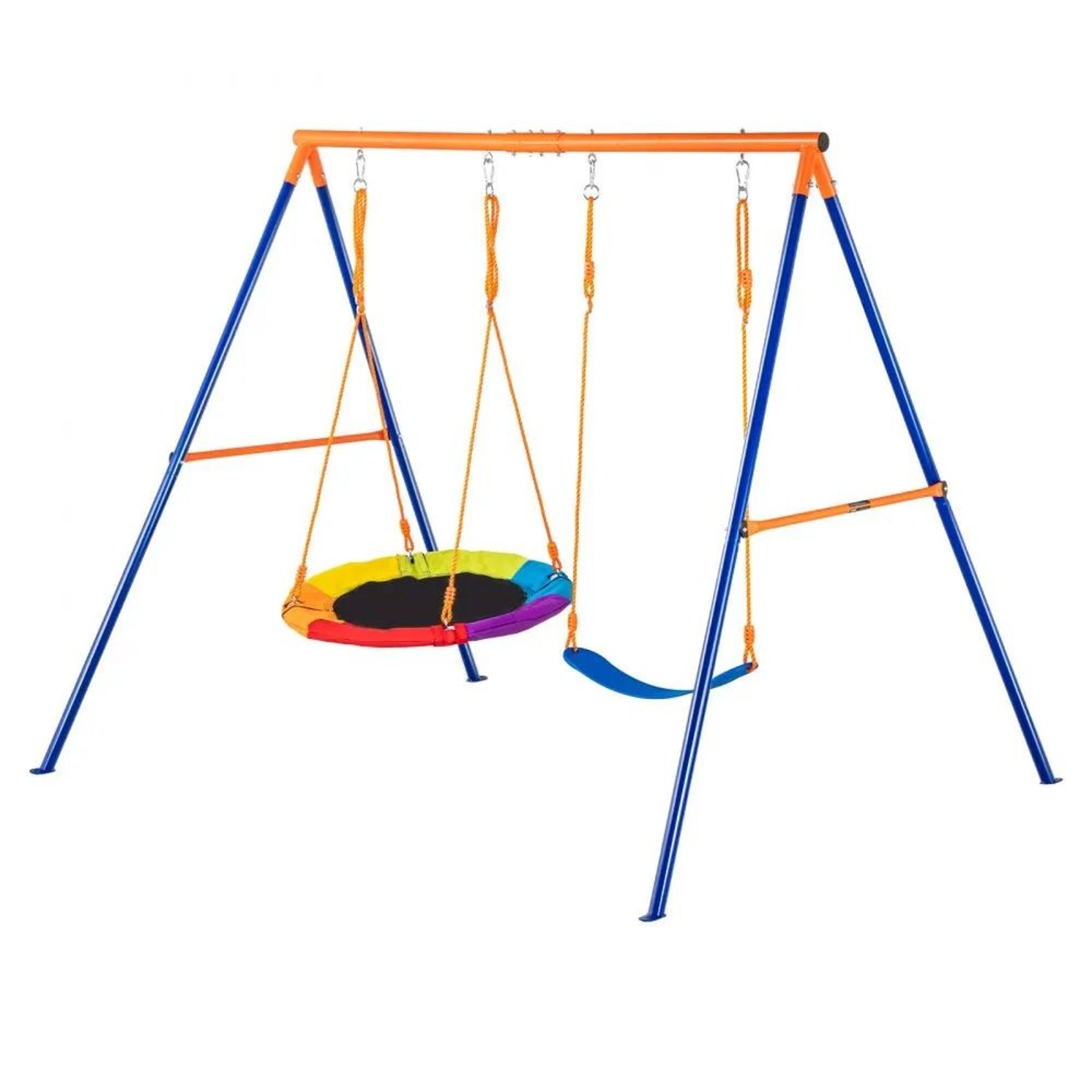 heavy duty backyard swing set with saucer and belt seats