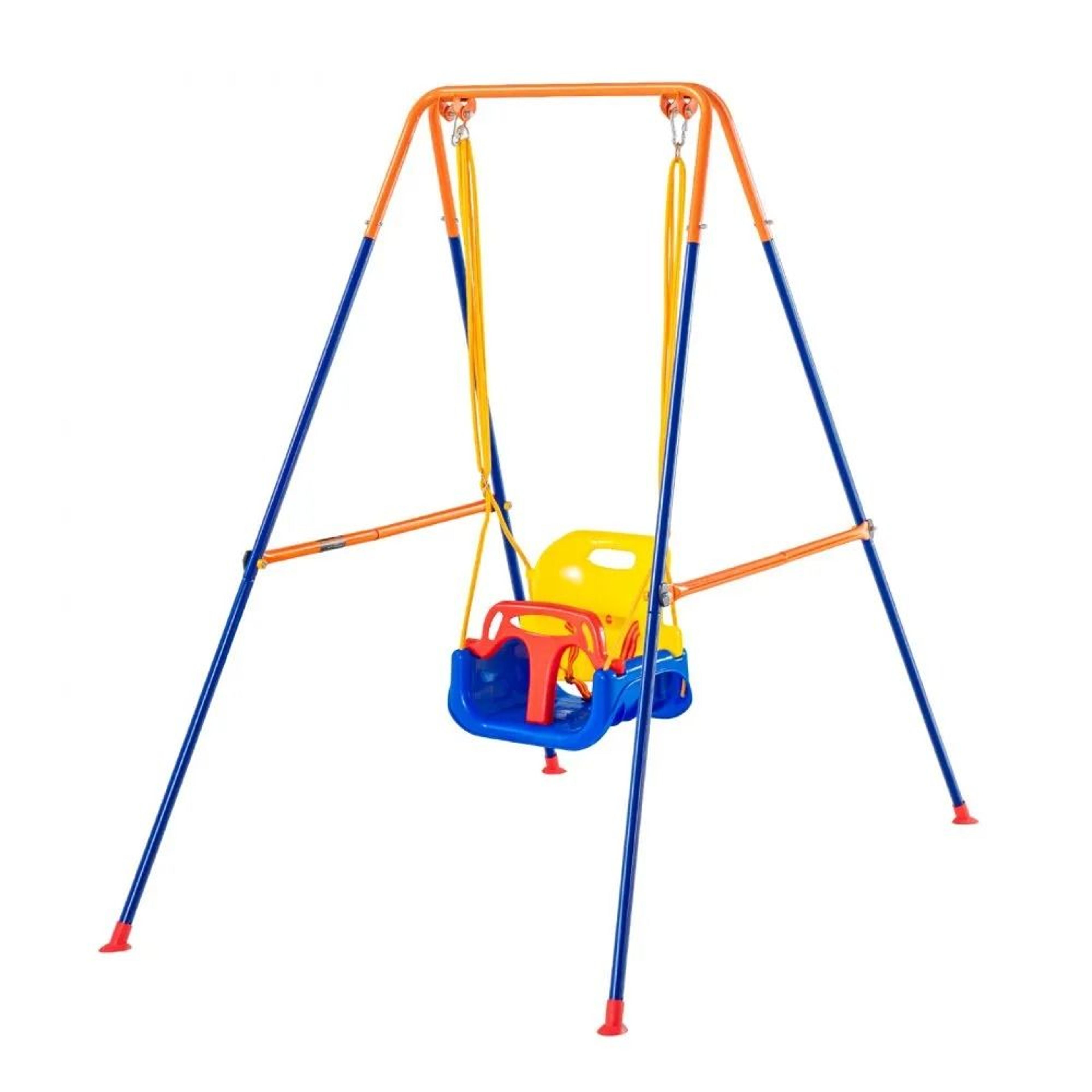 3 in 1 adjustable kids swing set with foldable steel frame and sandbag stability