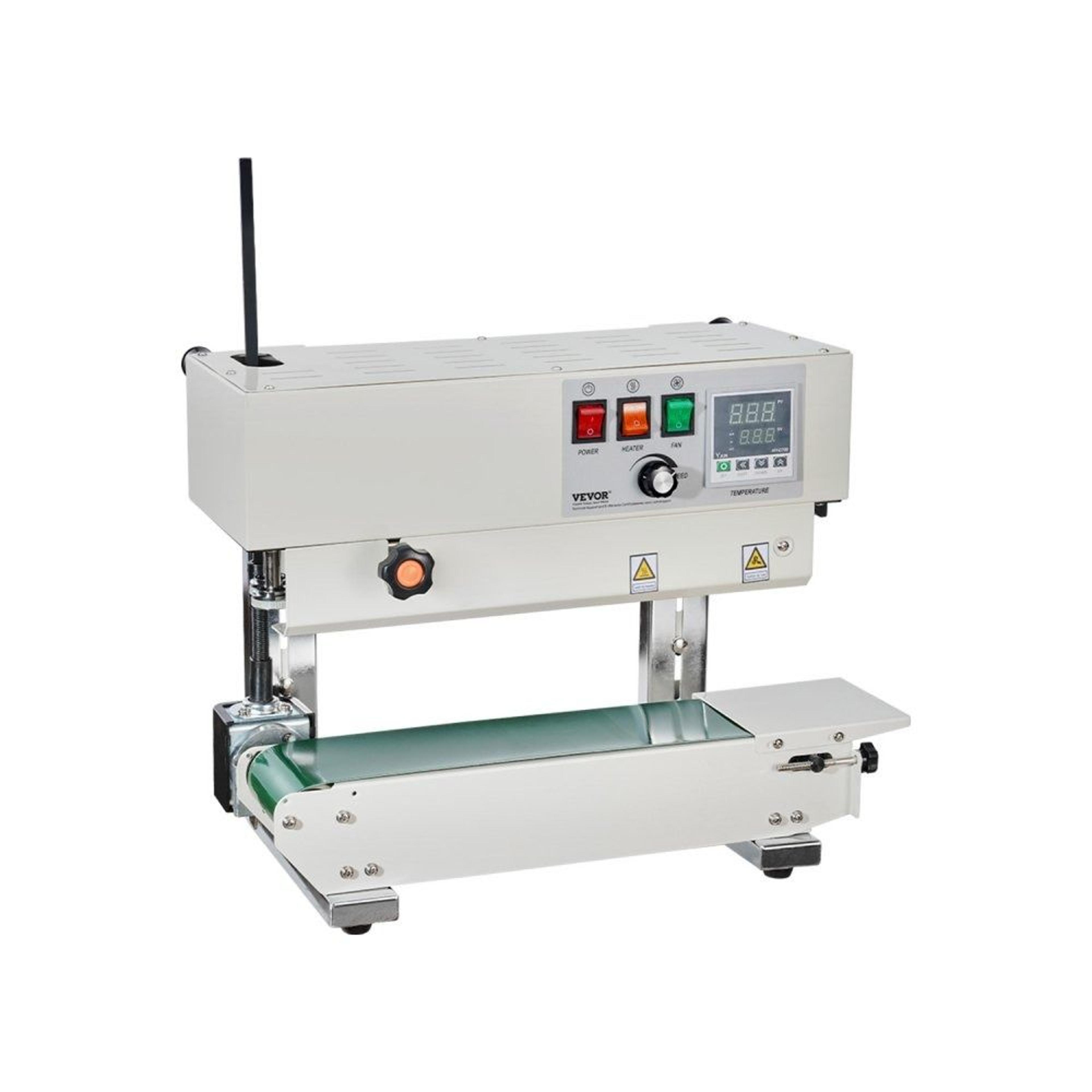 commercial continuous band sealer with digital temperature control and adjustable seal width