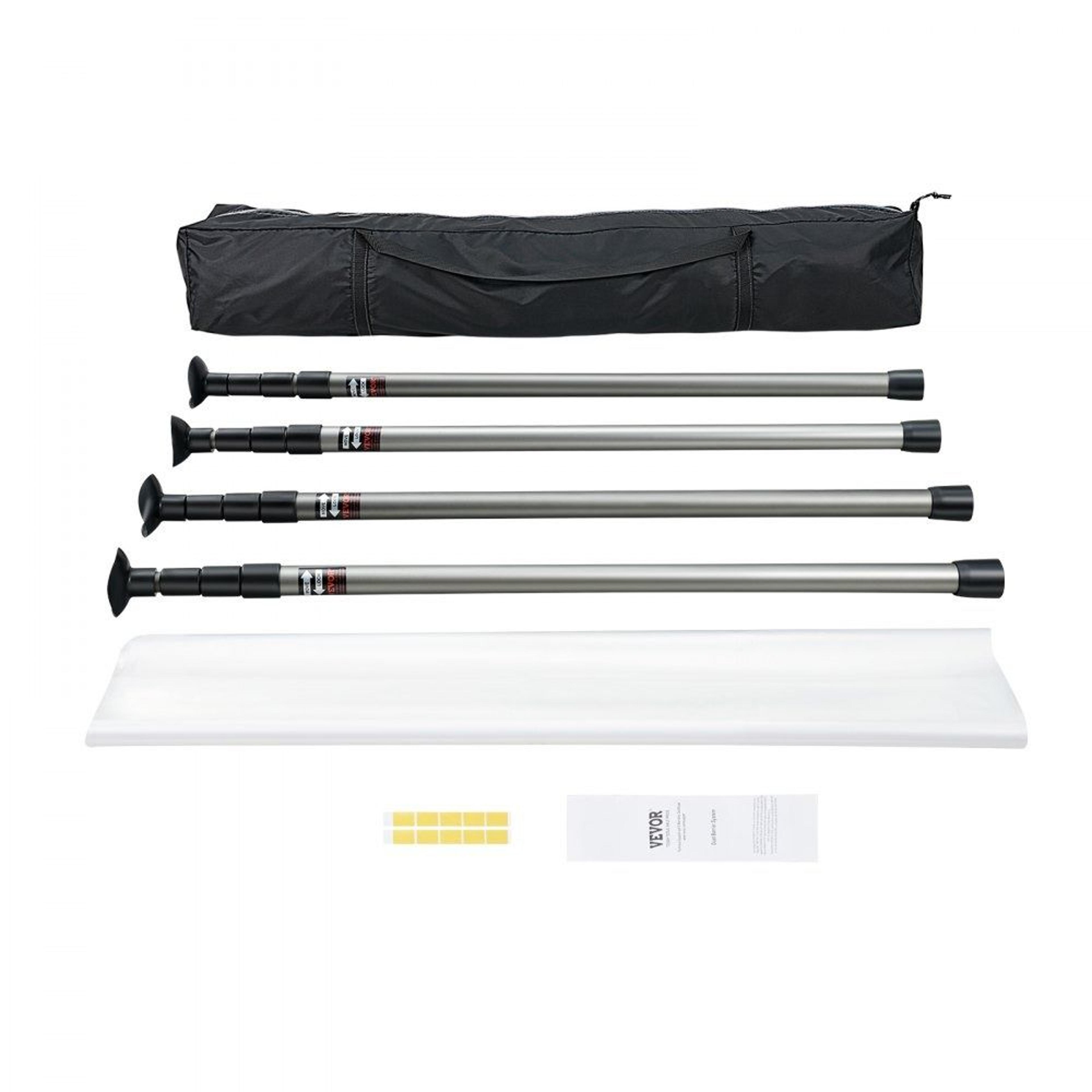 dust barrier pole system with 12 ft telescoping poles and plastic sheet