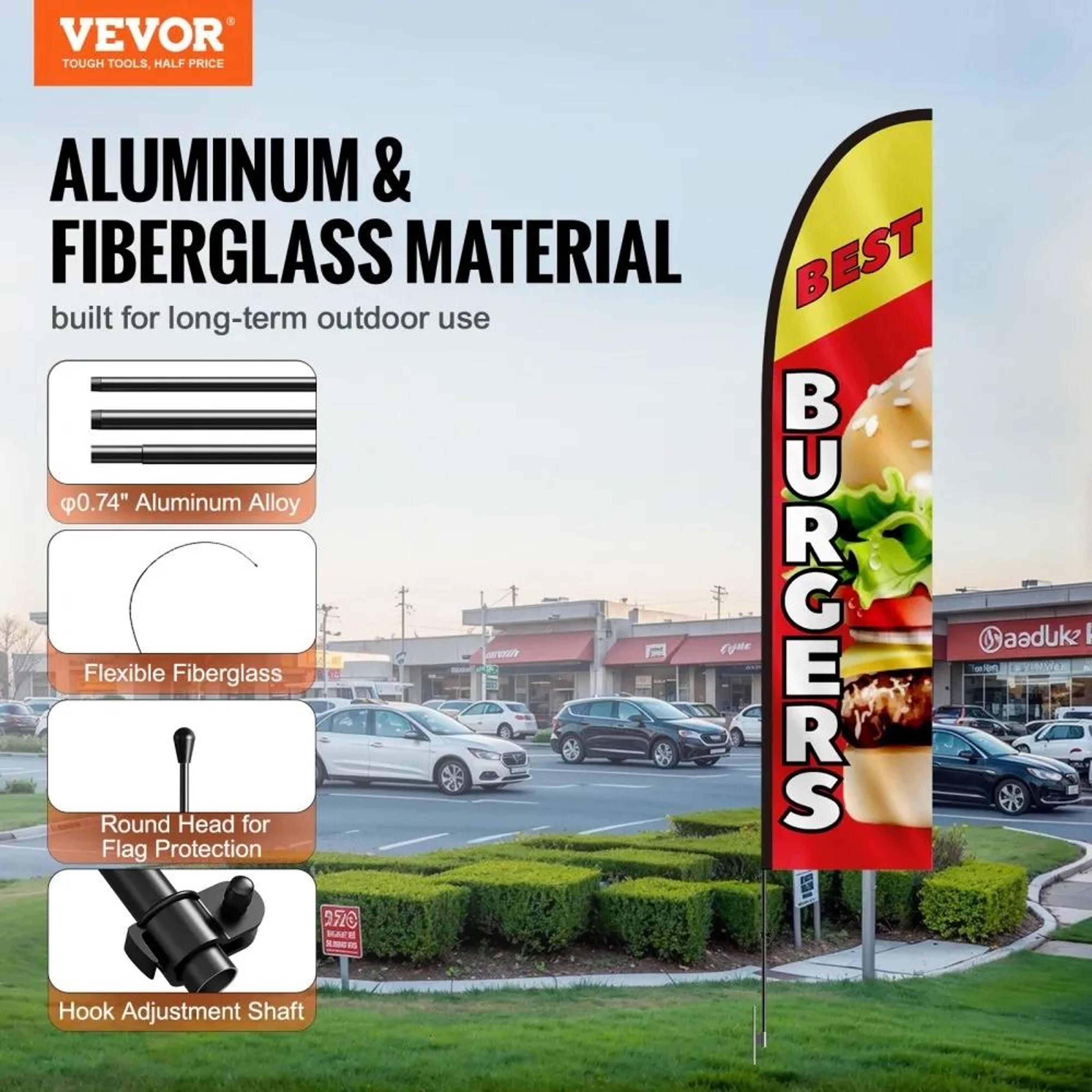 Burger Restaurant Feather Flag Kit High Visibility Outdoor Advertising Flag 1