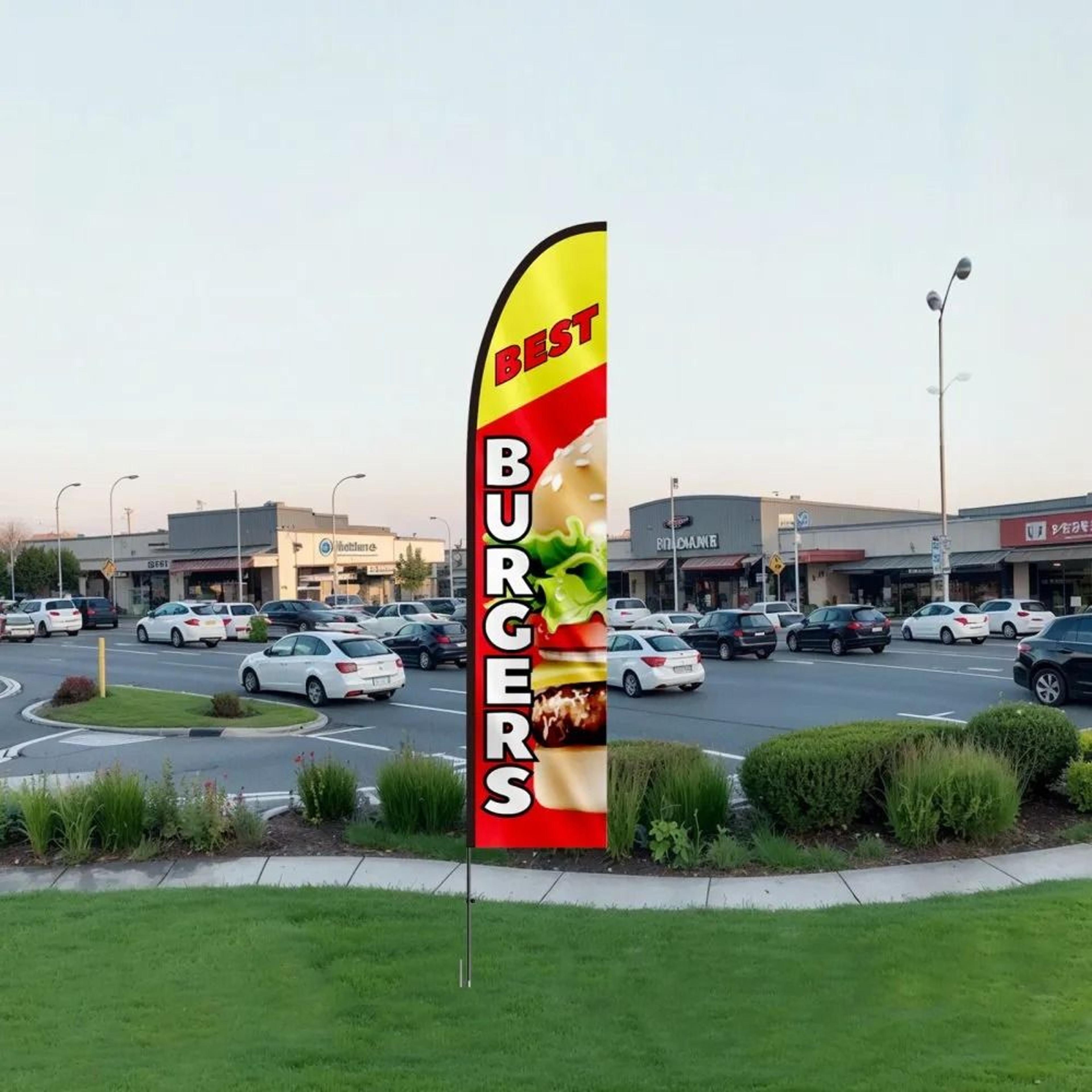 Burger Restaurant Feather Flag Kit High Visibility Outdoor Advertising Flag 6