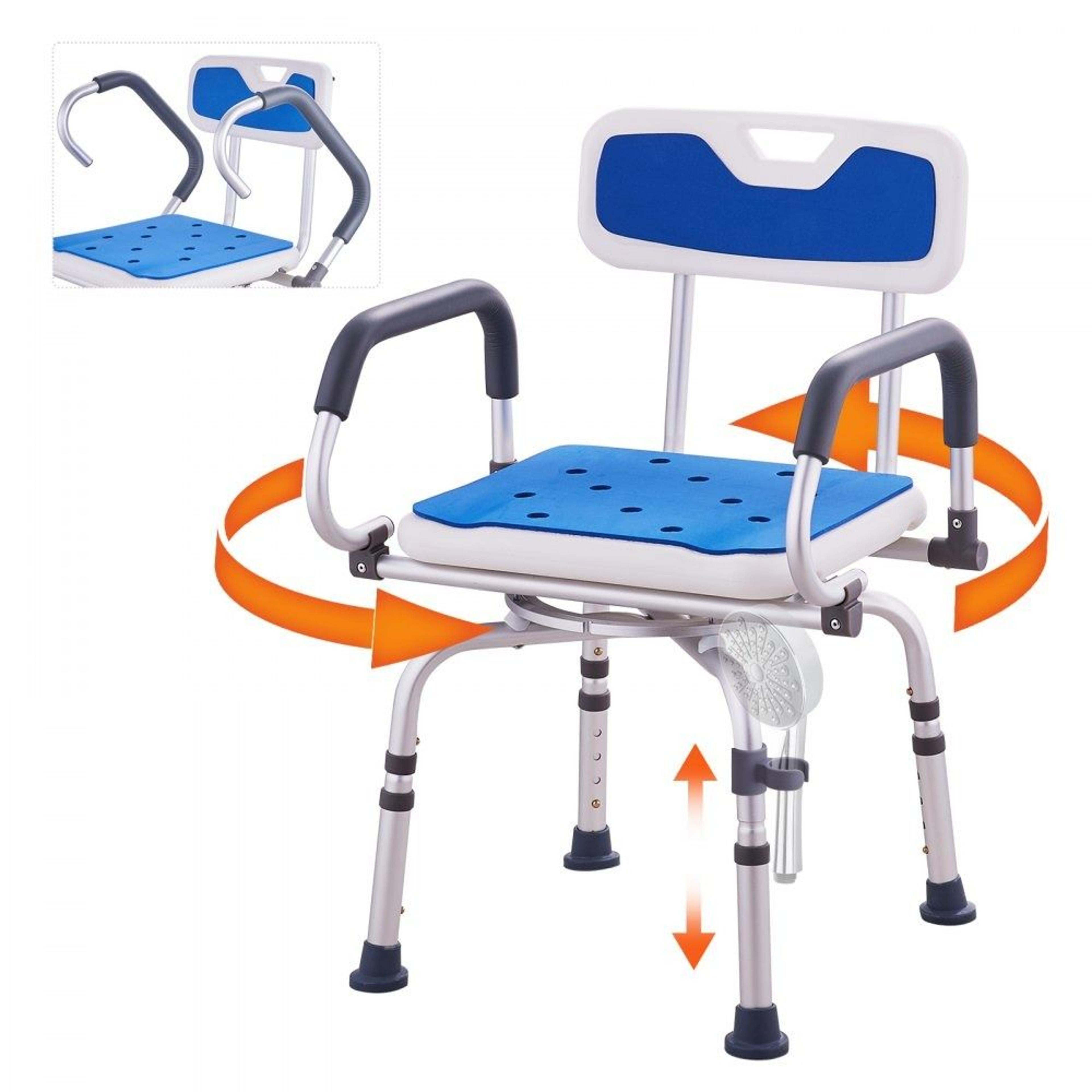 360 swivel shower chair with adjustable height and pivoting arms