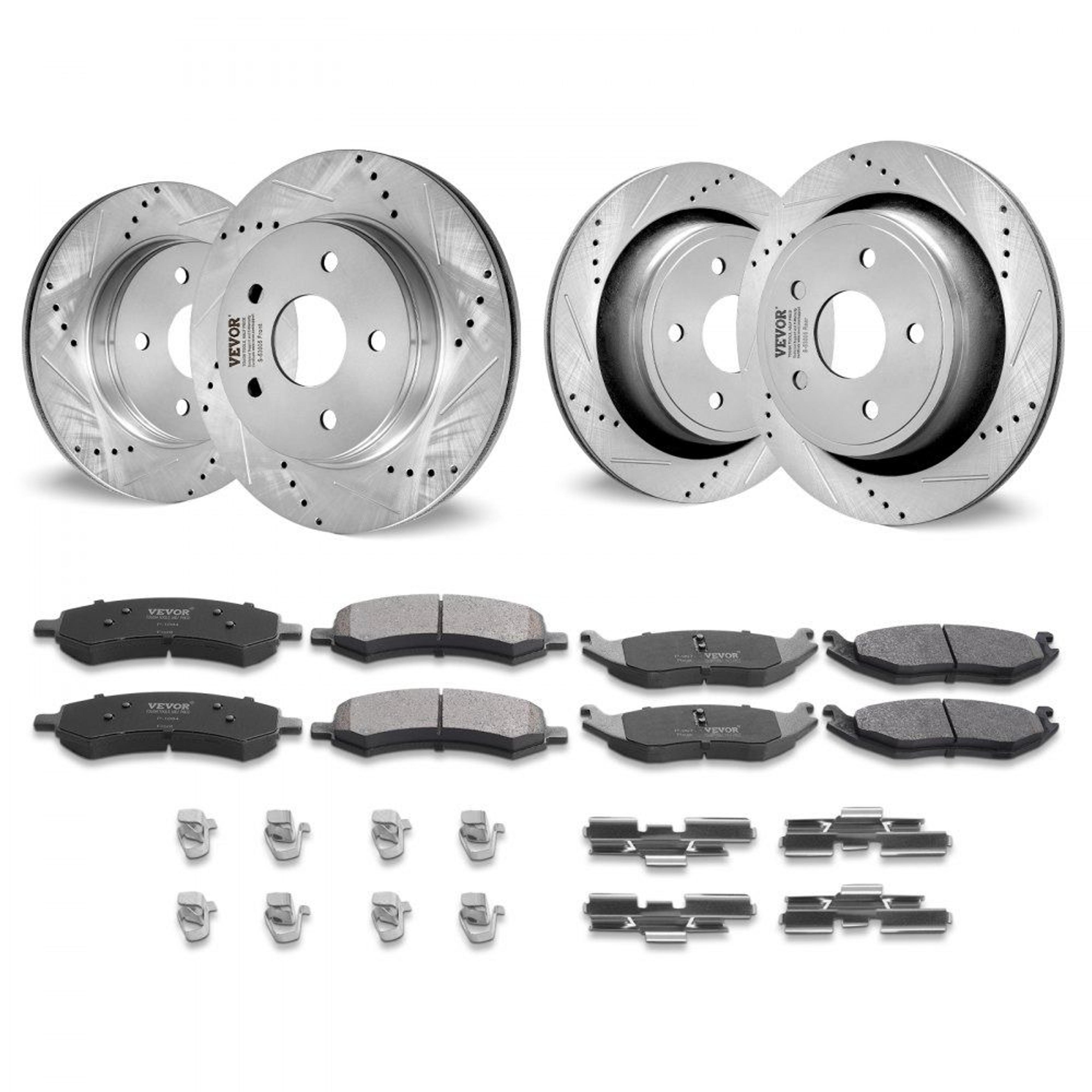 front and rear brake kit with drilled slotted rotors and ceramic pads for ram 1500