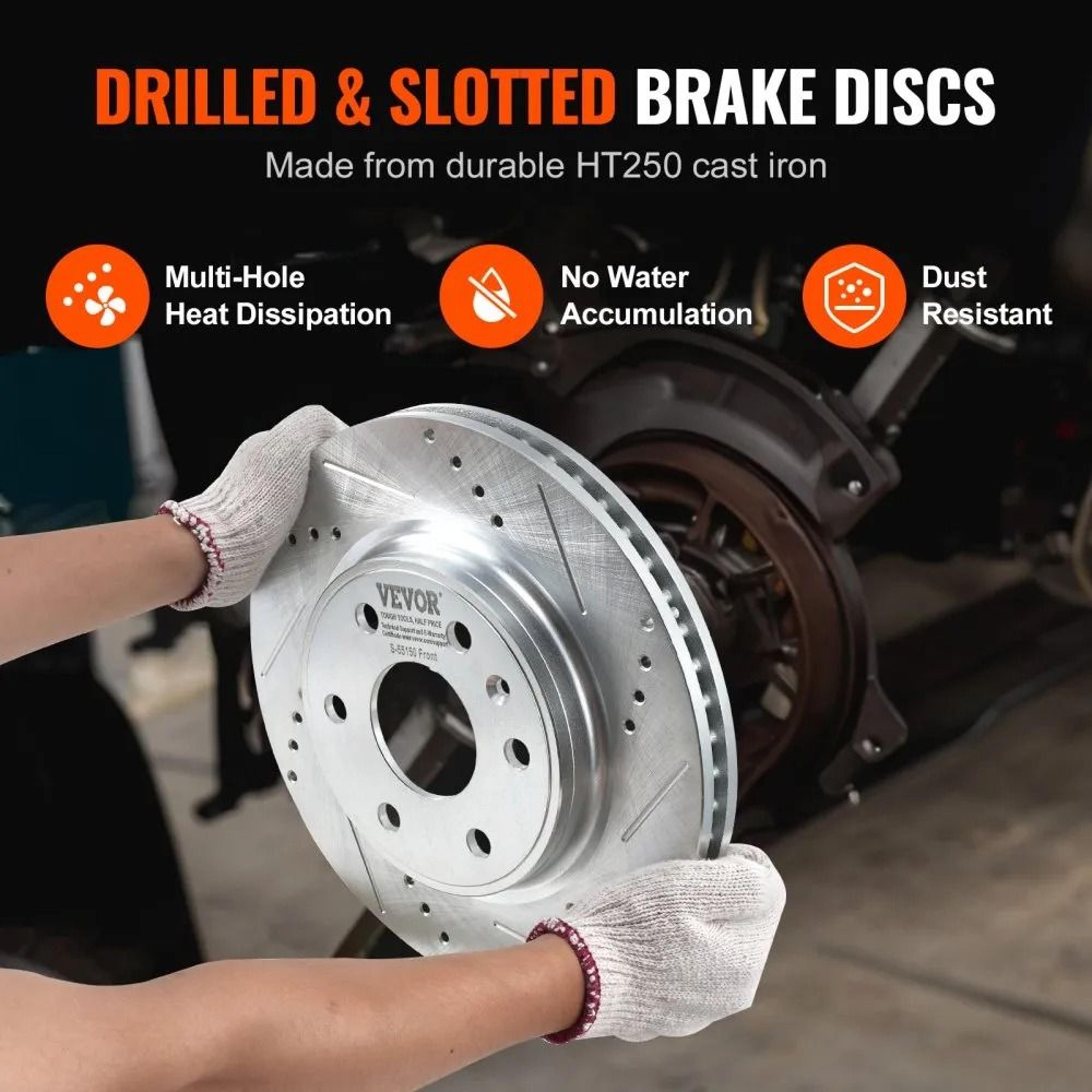 Front Brake Kit With Drilled And Slotted Rotors And Ceramic Brake Pads 3
