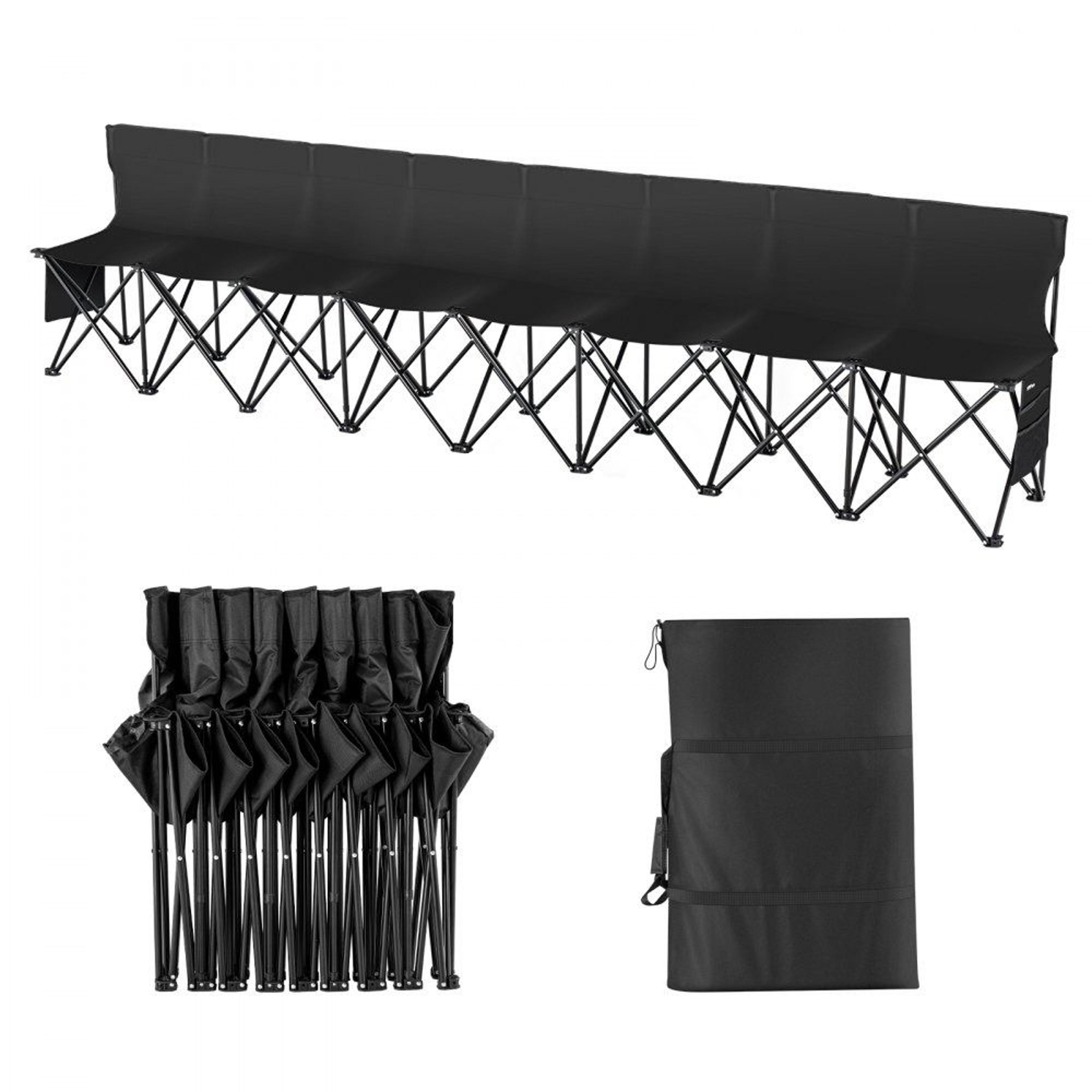 8 seat portable sports bench with backrest side pockets and carry bag