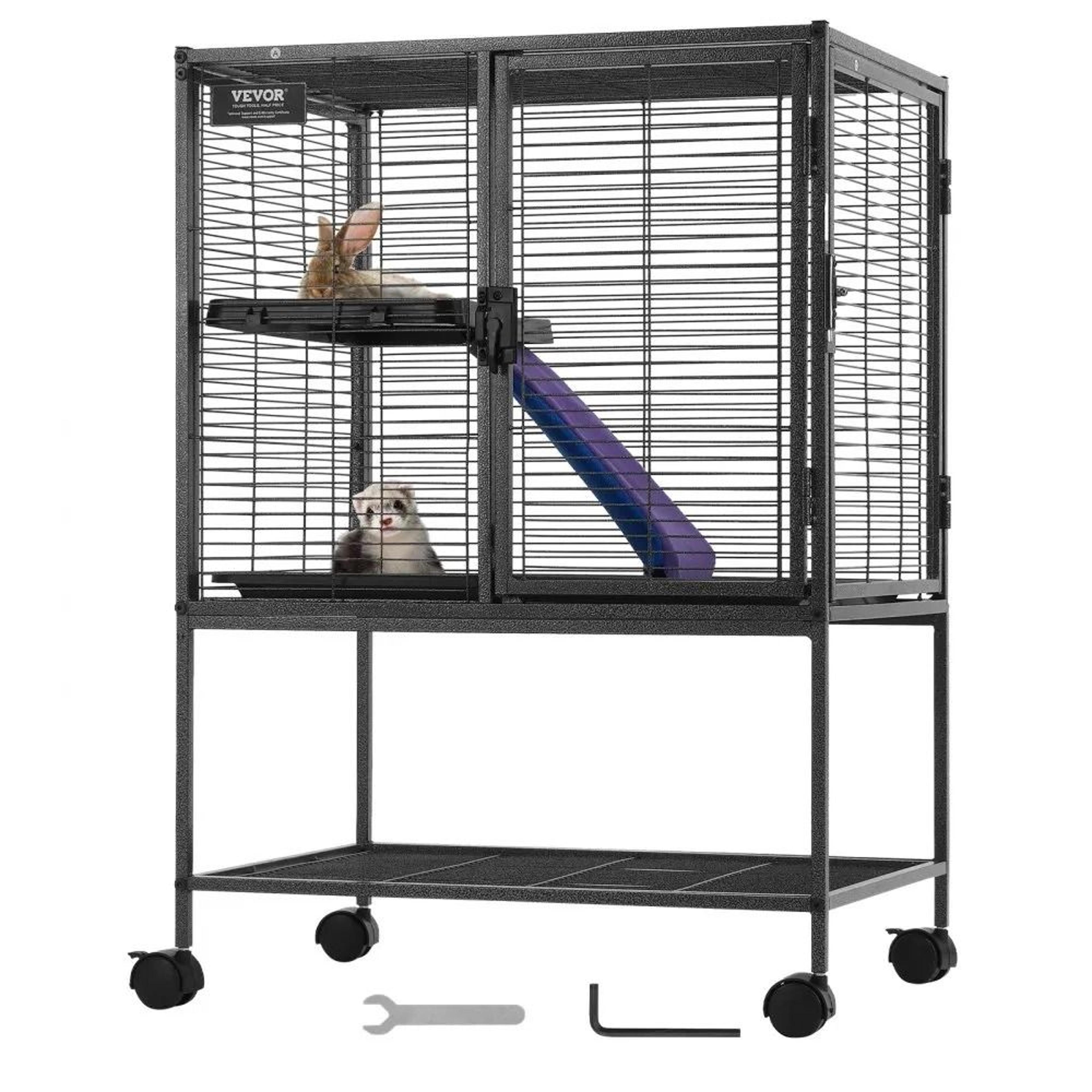 34 inch rolling ferret cage with 2 tier small animal habitat and pull out tray