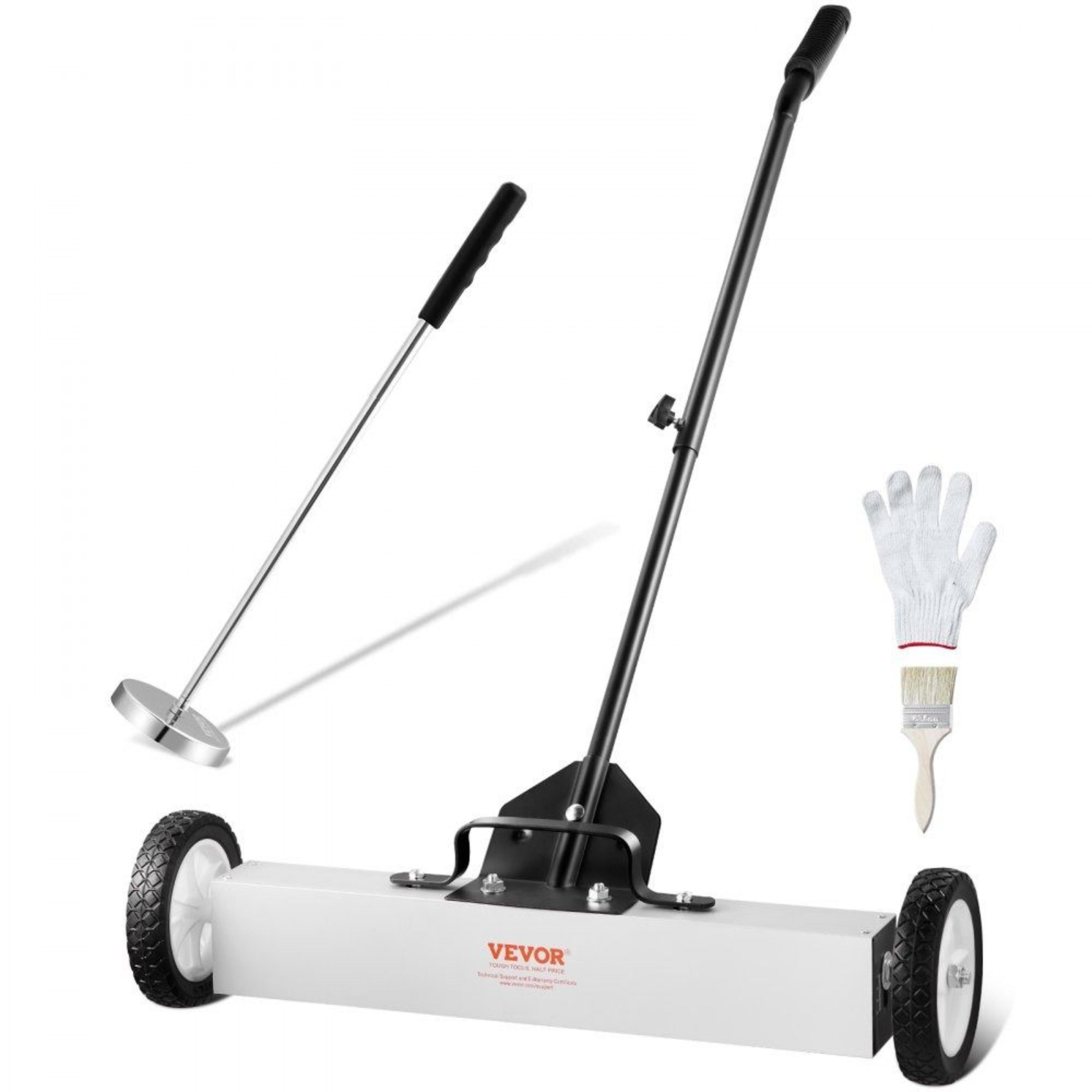 24 inch magnetic sweeper with wheels and telescoping magnetic pickup tool