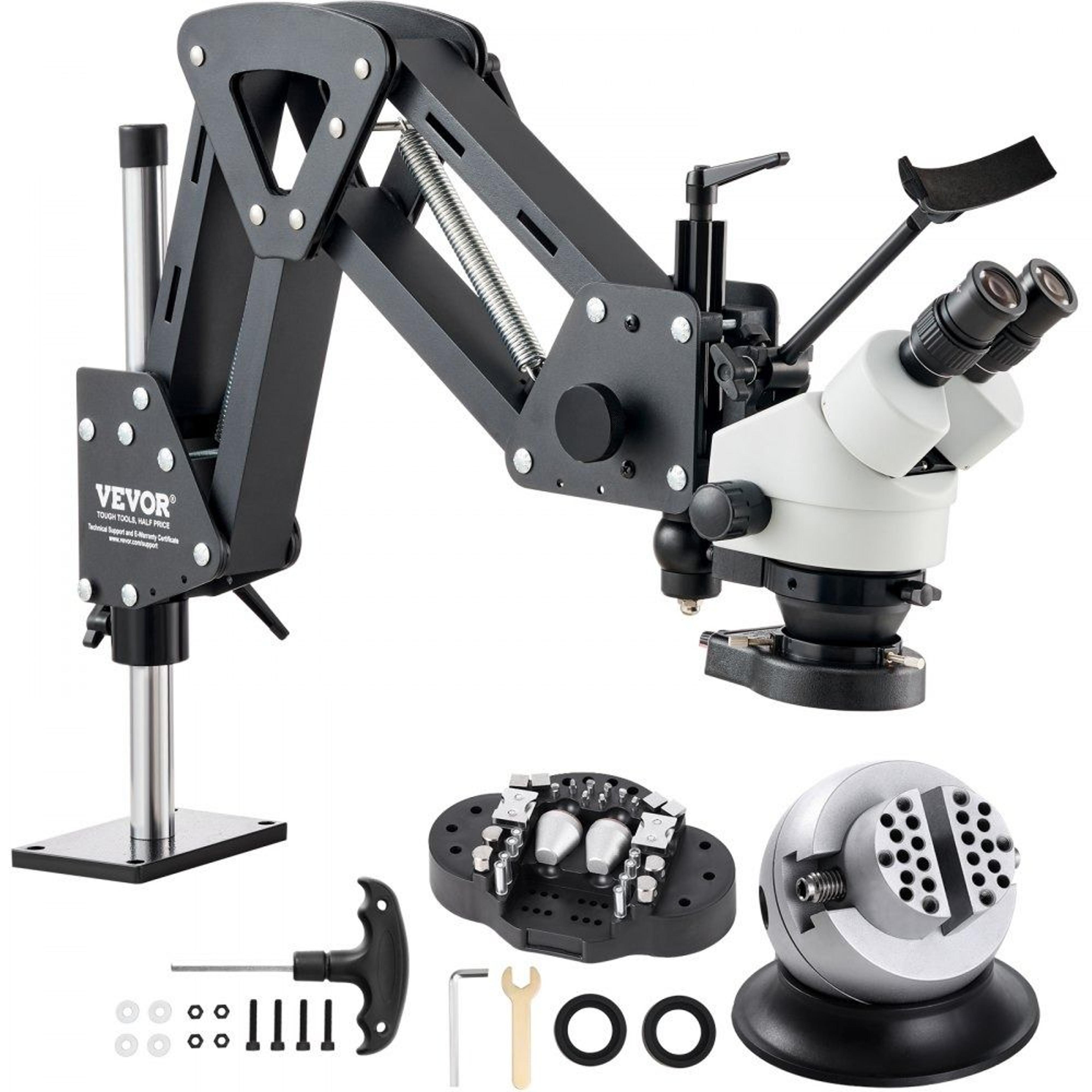 7x 45x jewelry microscope with led ring light adjustable stand and 360 degree ball vise