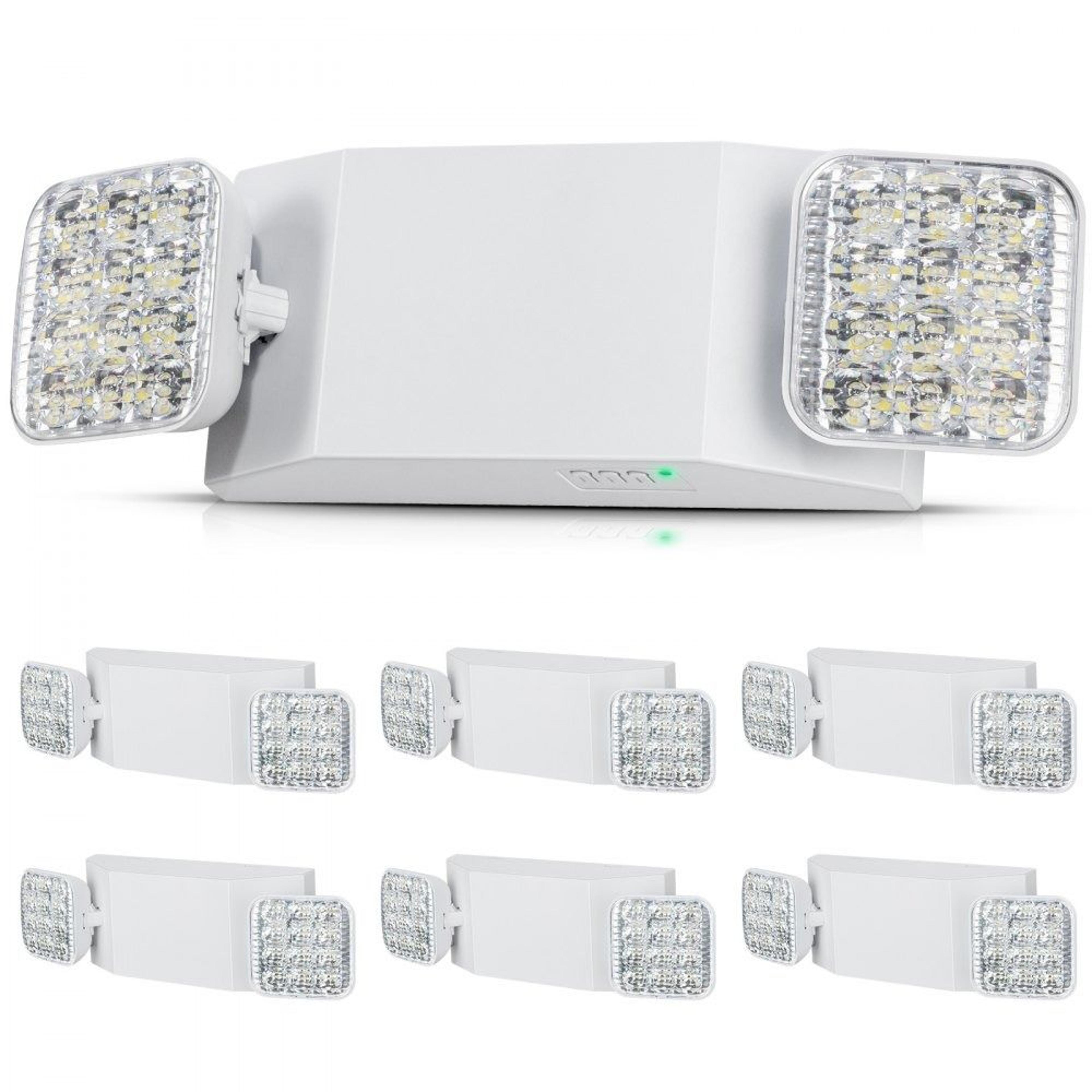 6 pack commercial emergency lights with battery backup and adjustable dual led heads