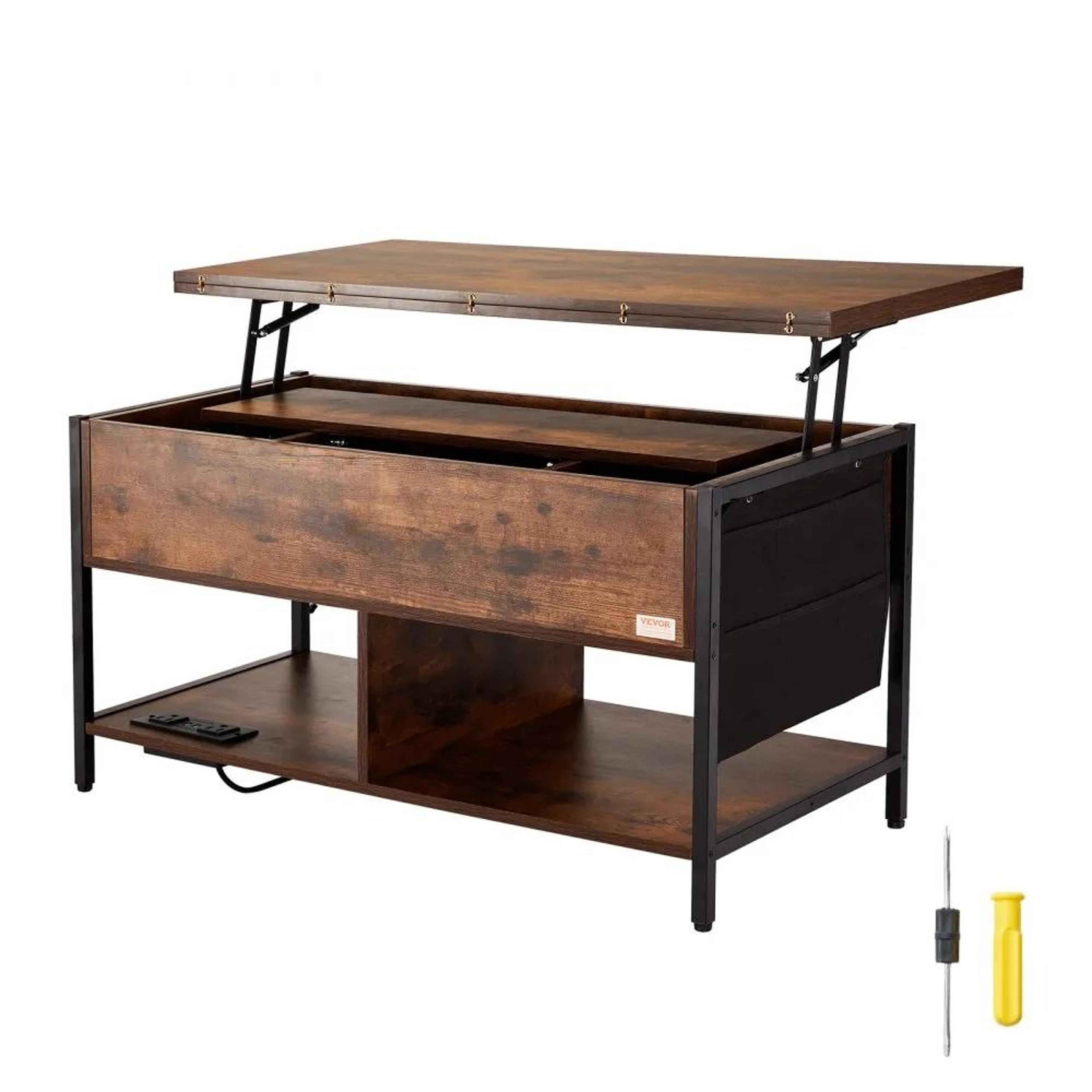 39.4 inch lift top coffee table with storage charging station and ambient lighting