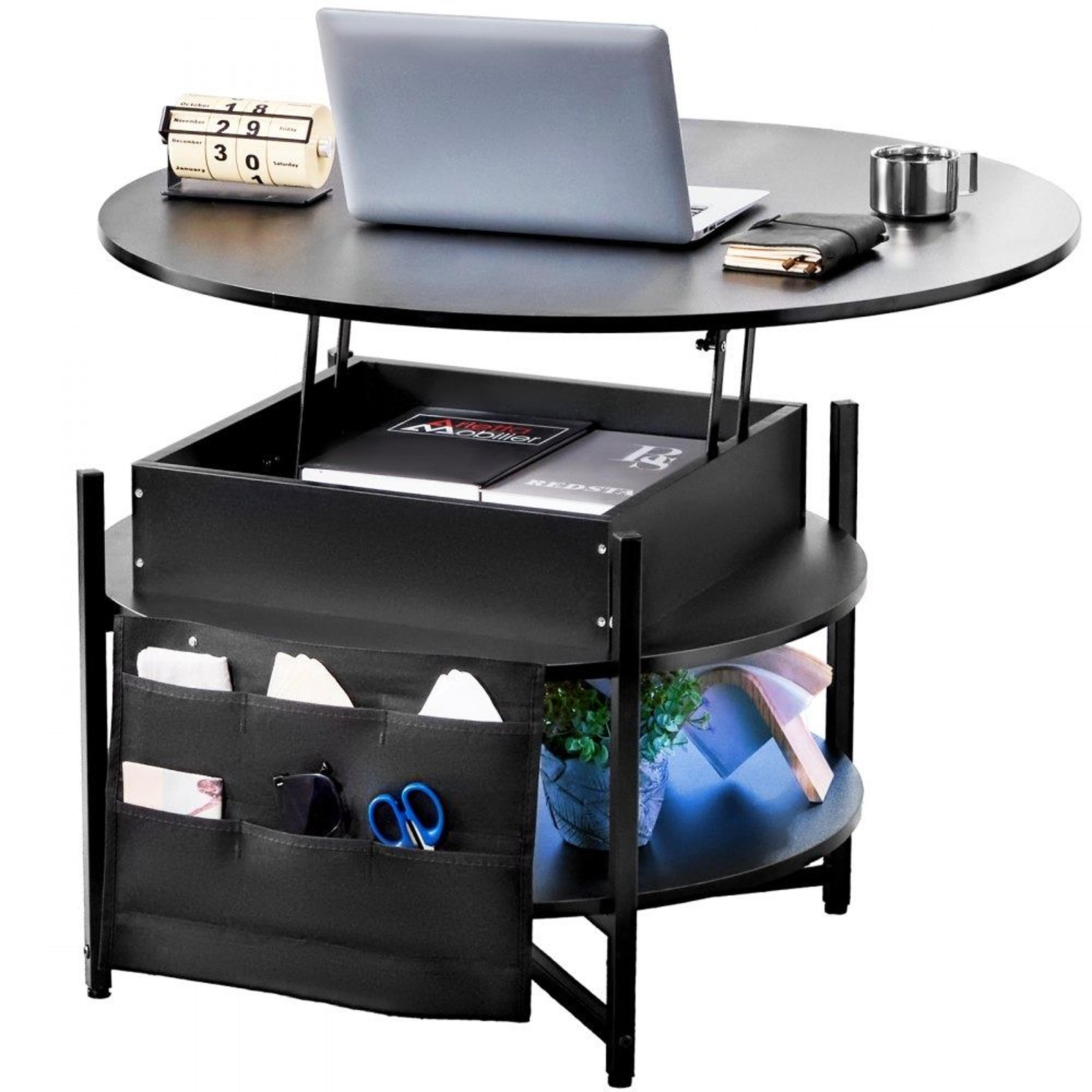 lift top round coffee table with hidden storage and adjustable work surface