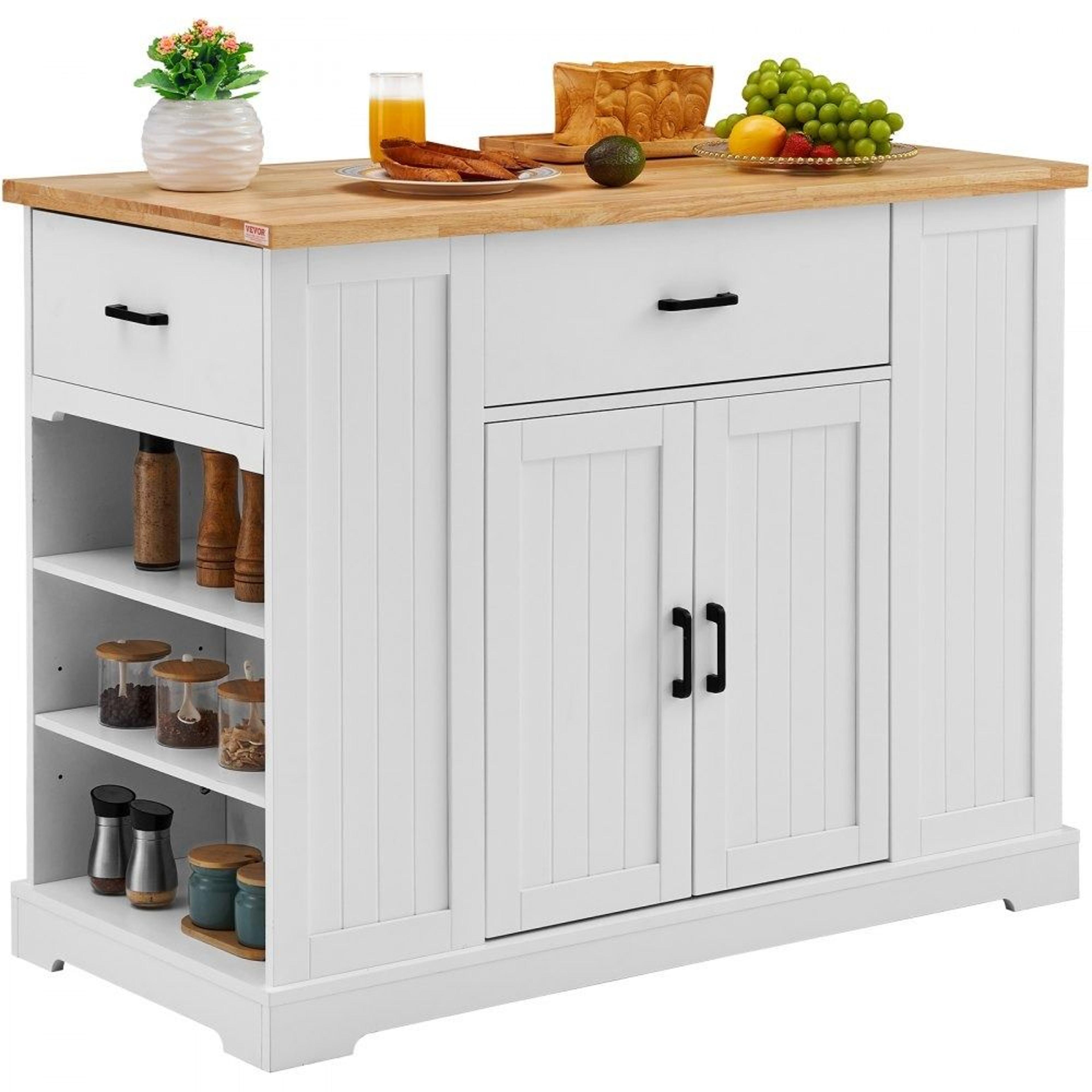 46 inch kitchen island cart with wood top storage cabinet adjustable shelves and drawers