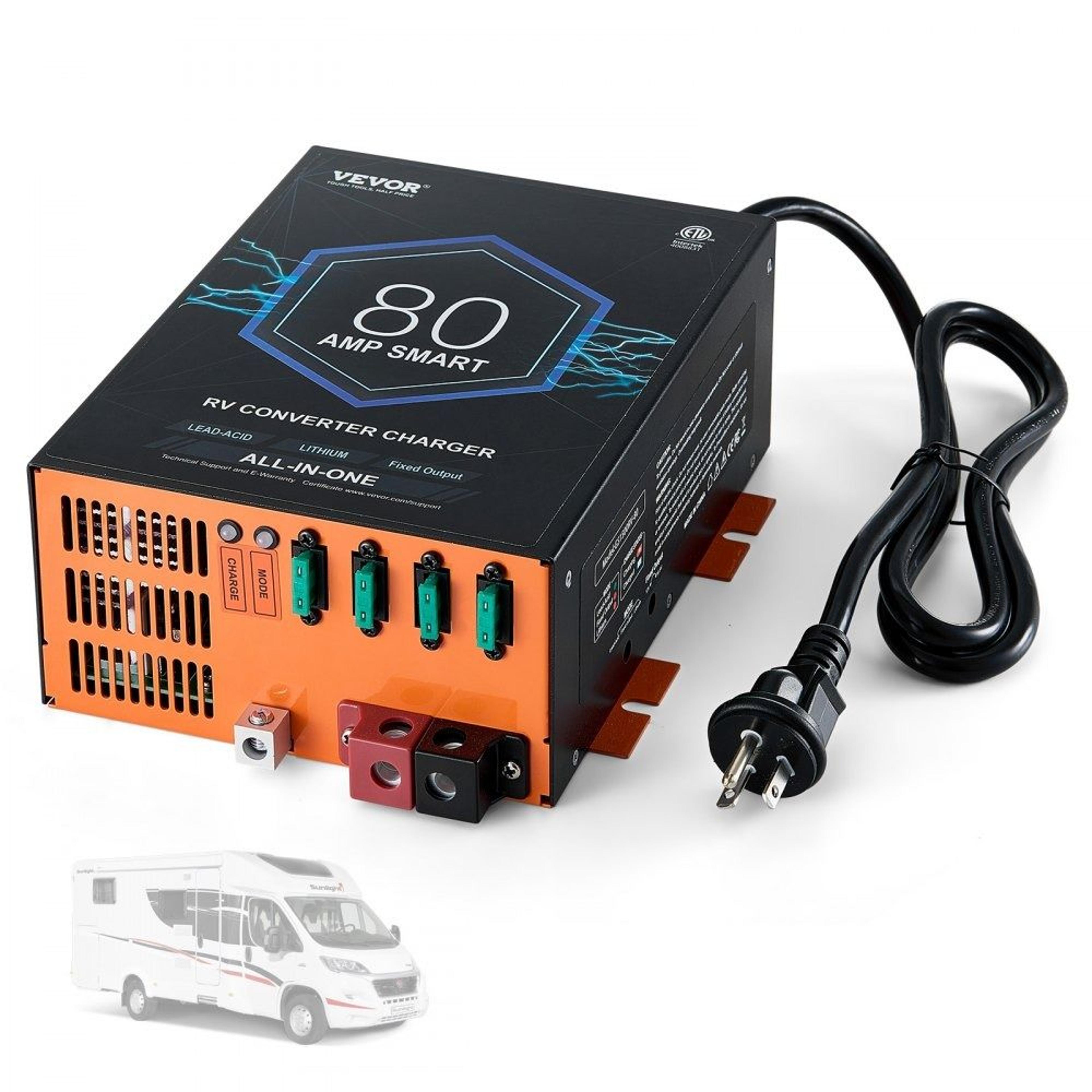 80 amp rv power converter battery charger for lithium and lead acid batteries