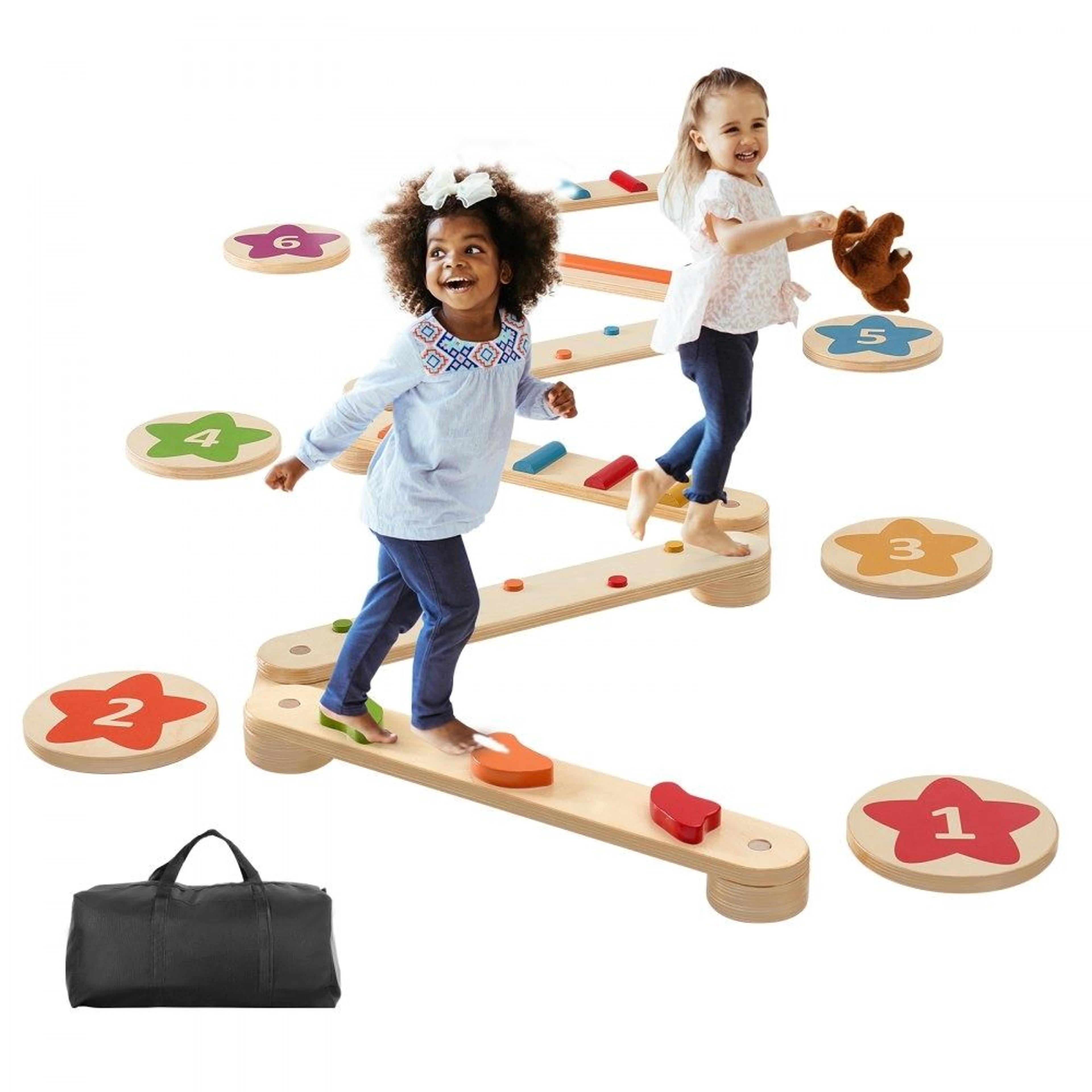 wooden kids balance beam stepping stones montessori obstacle course set