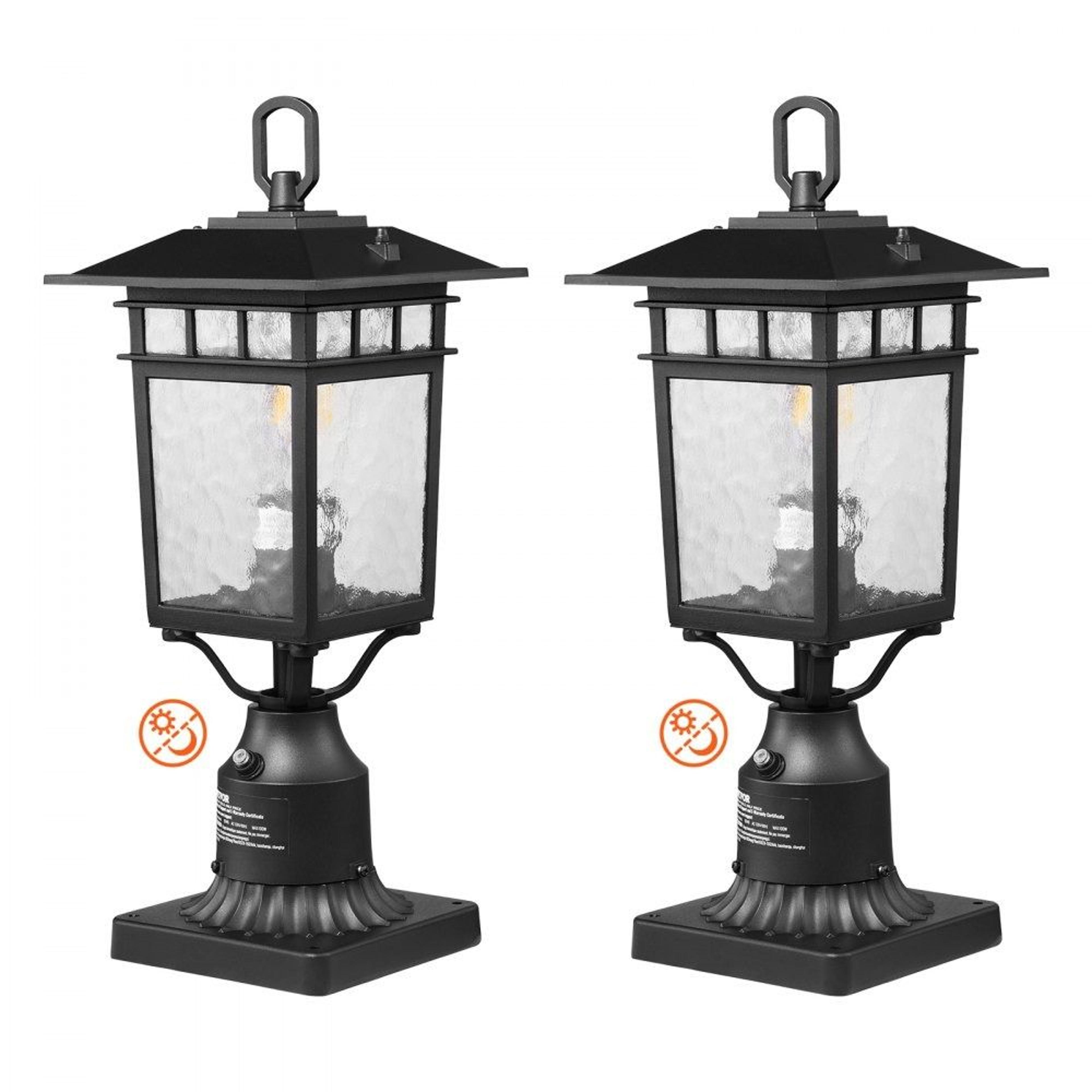 2 pack dusk to dawn outdoor post light waterproof pier mount fixtures with glass shade