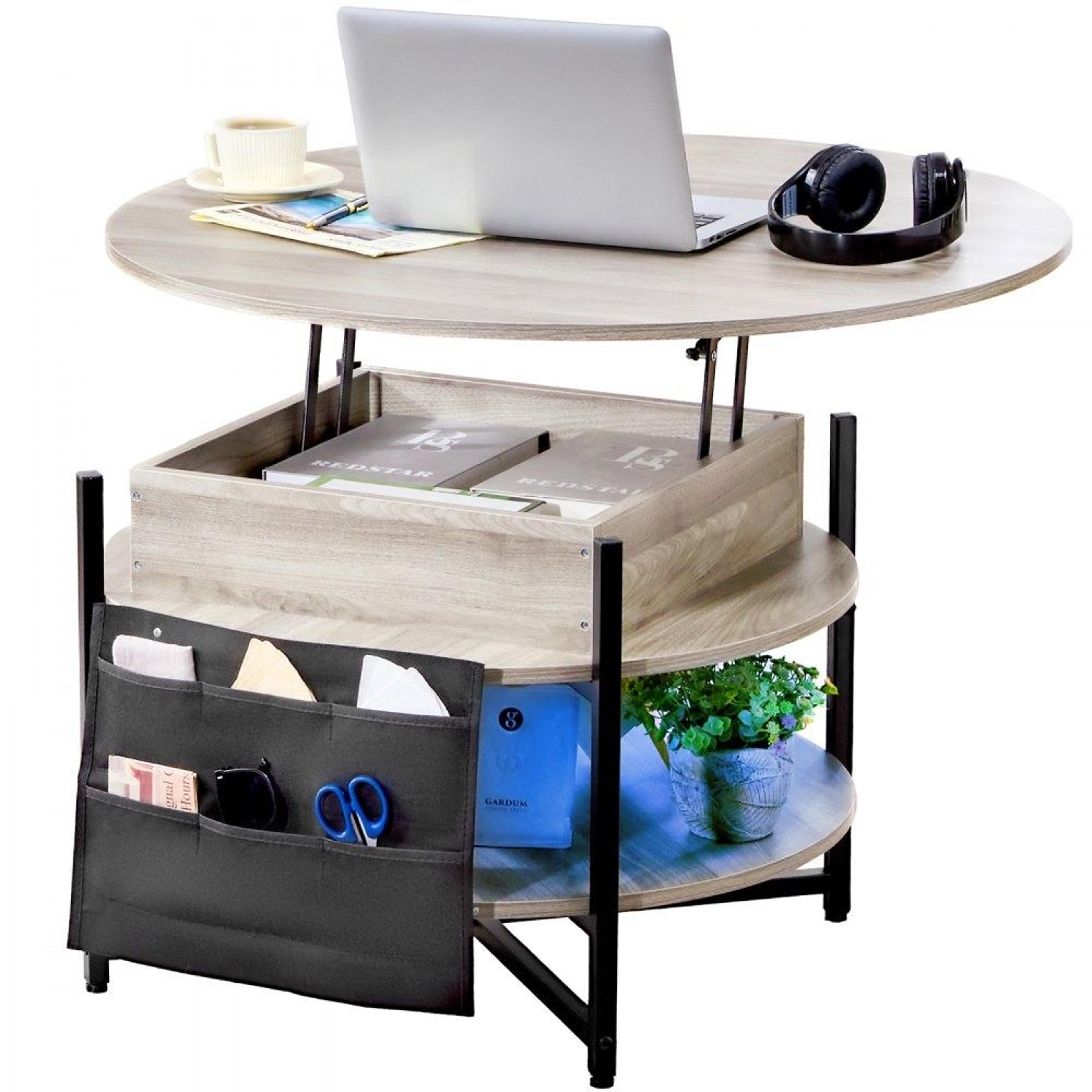 round lift top coffee table with hidden storage and adjustable work surface
