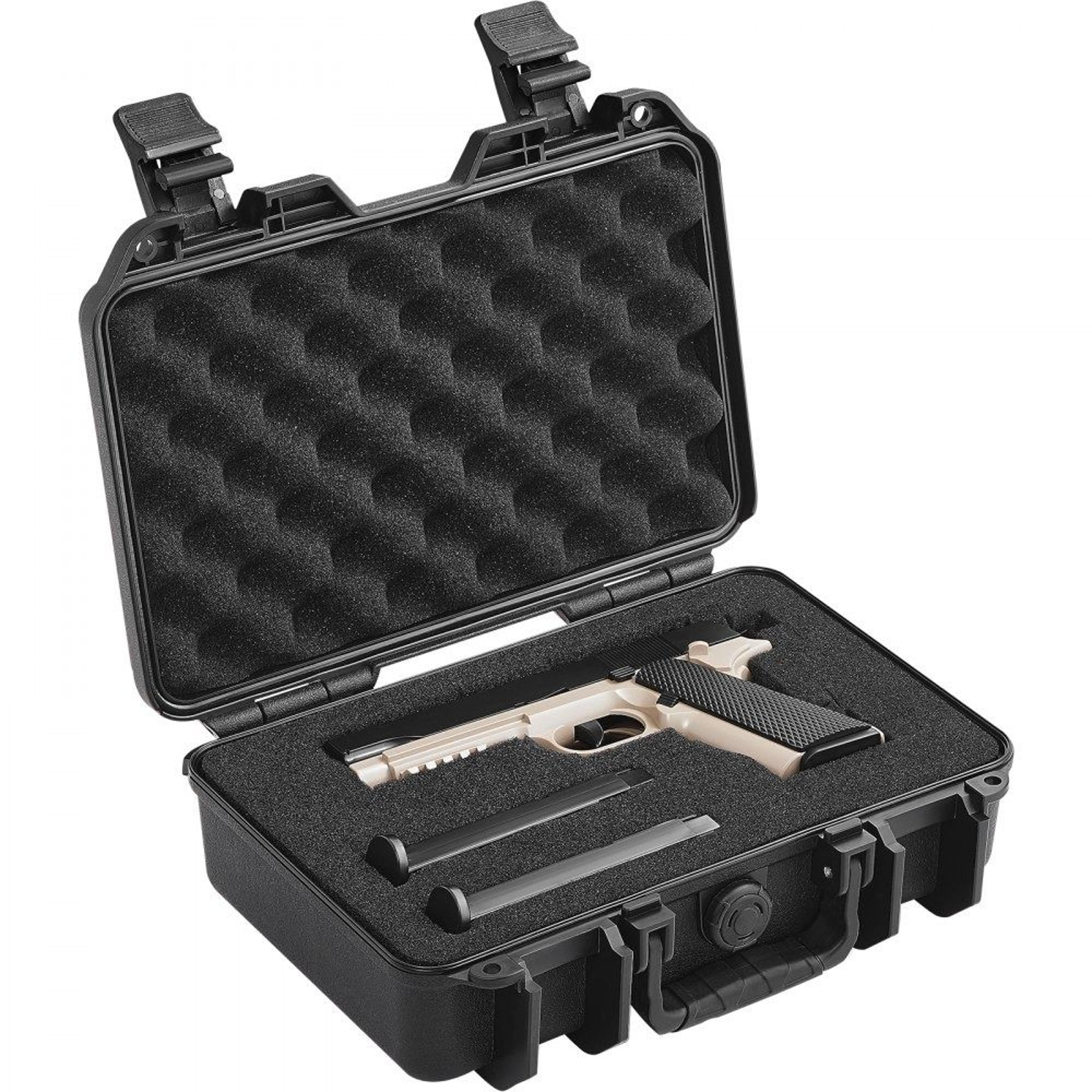 waterproof hard pistol case with pre cut foam and lockable travel protection