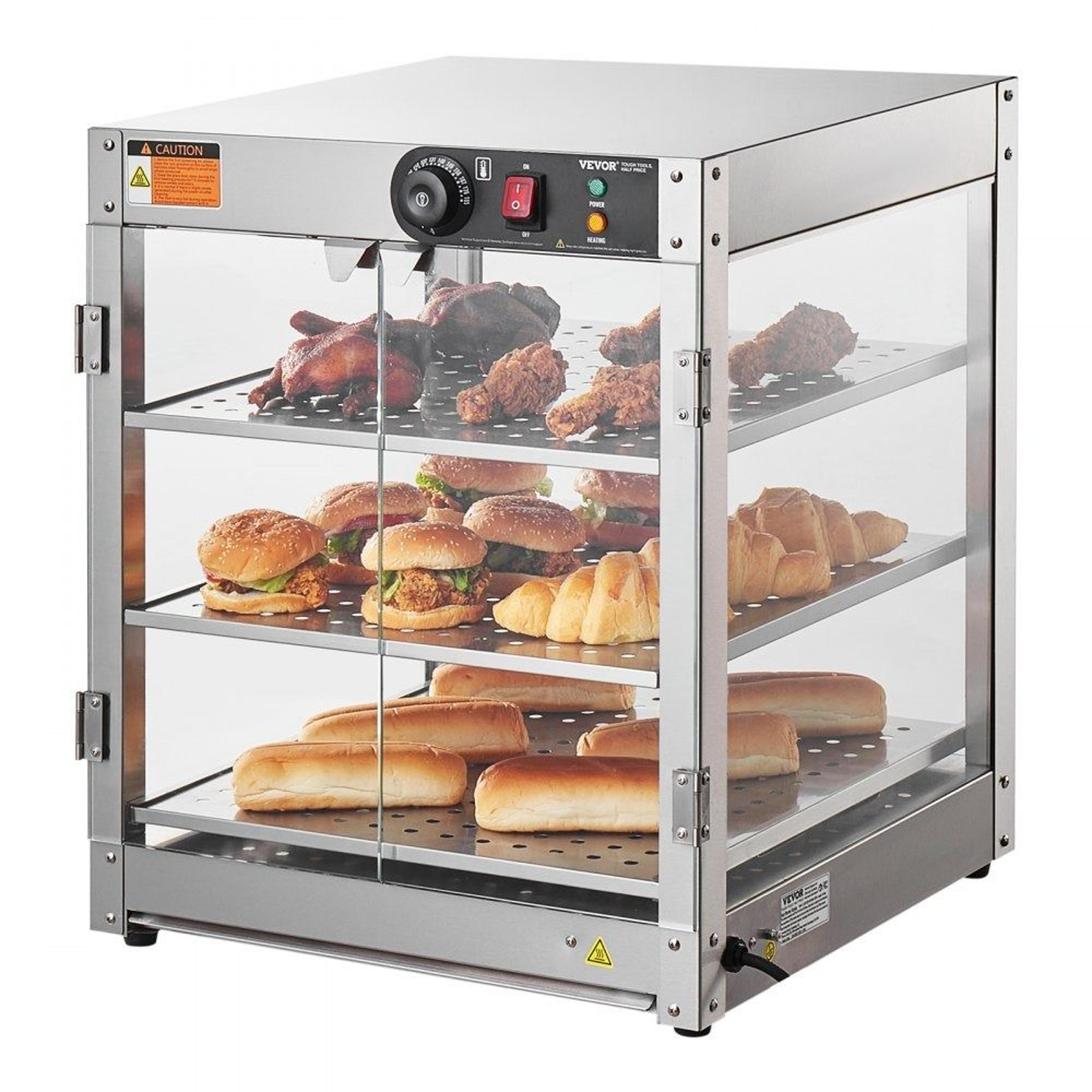 3 tier commercial food warmer display with led light and adjustable temperature