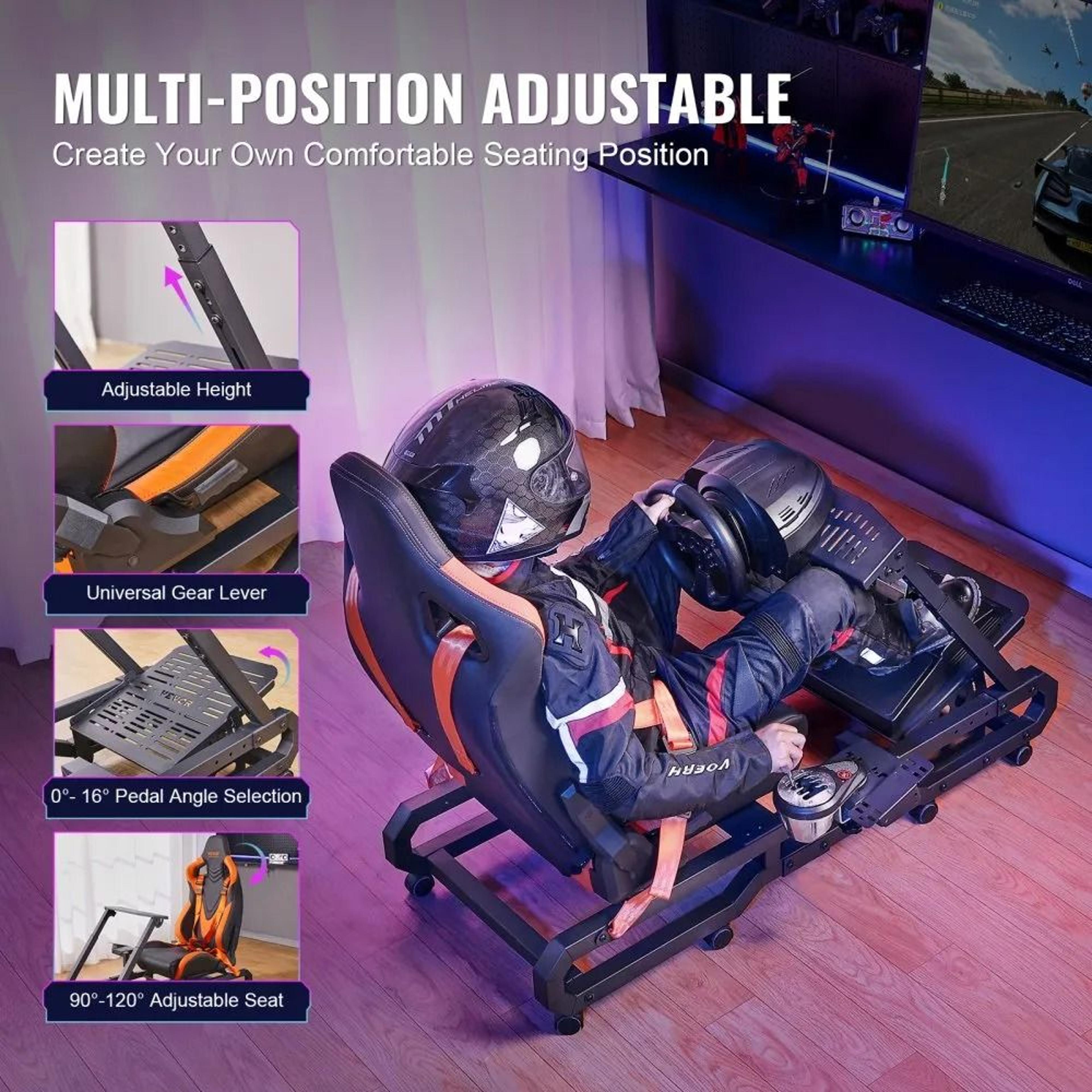 Racing Wheel Stand With Seat Adjustable Steel Sim Racing Cockpit With Wheels 3