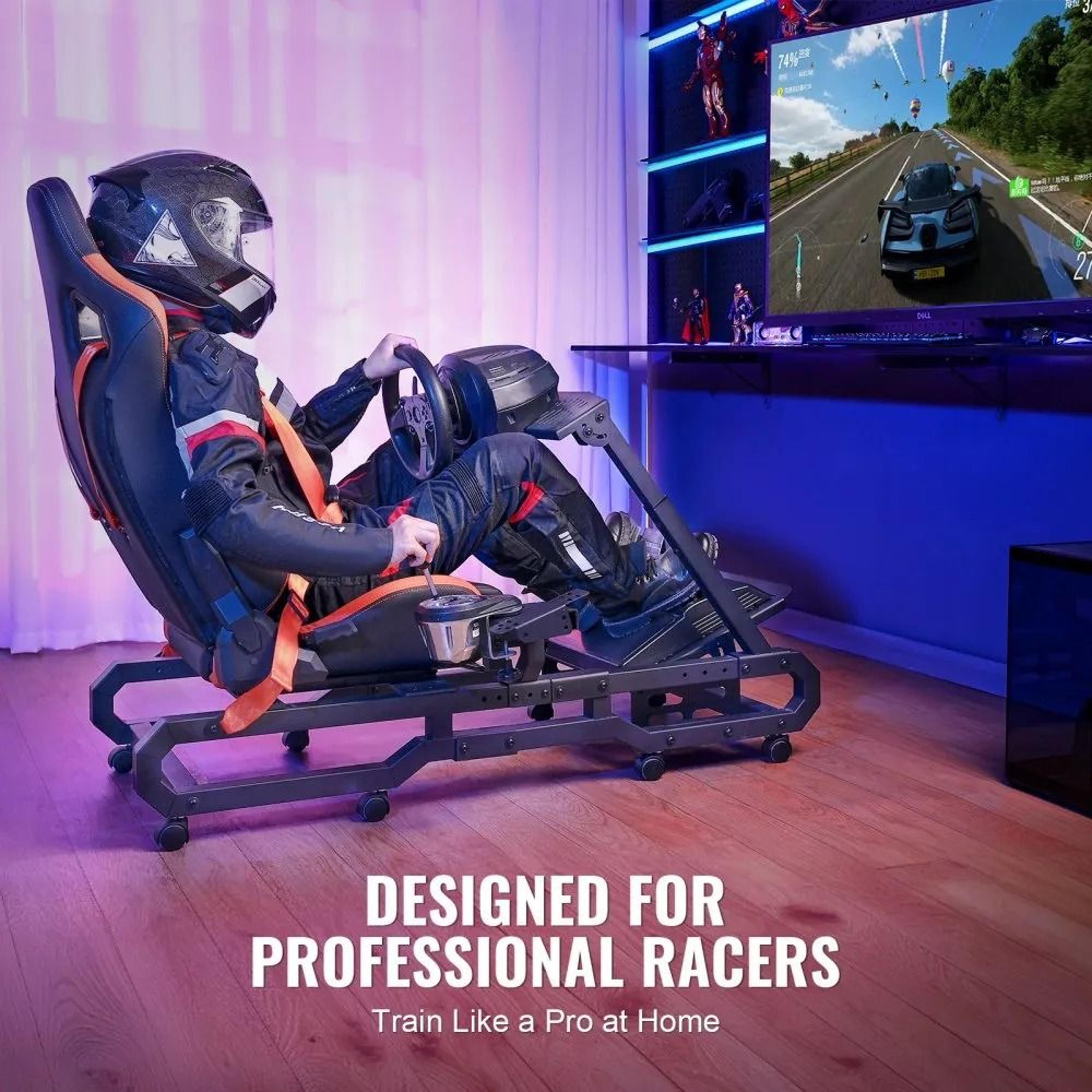 Racing Wheel Stand With Seat Adjustable Steel Sim Racing Cockpit With Wheels 1