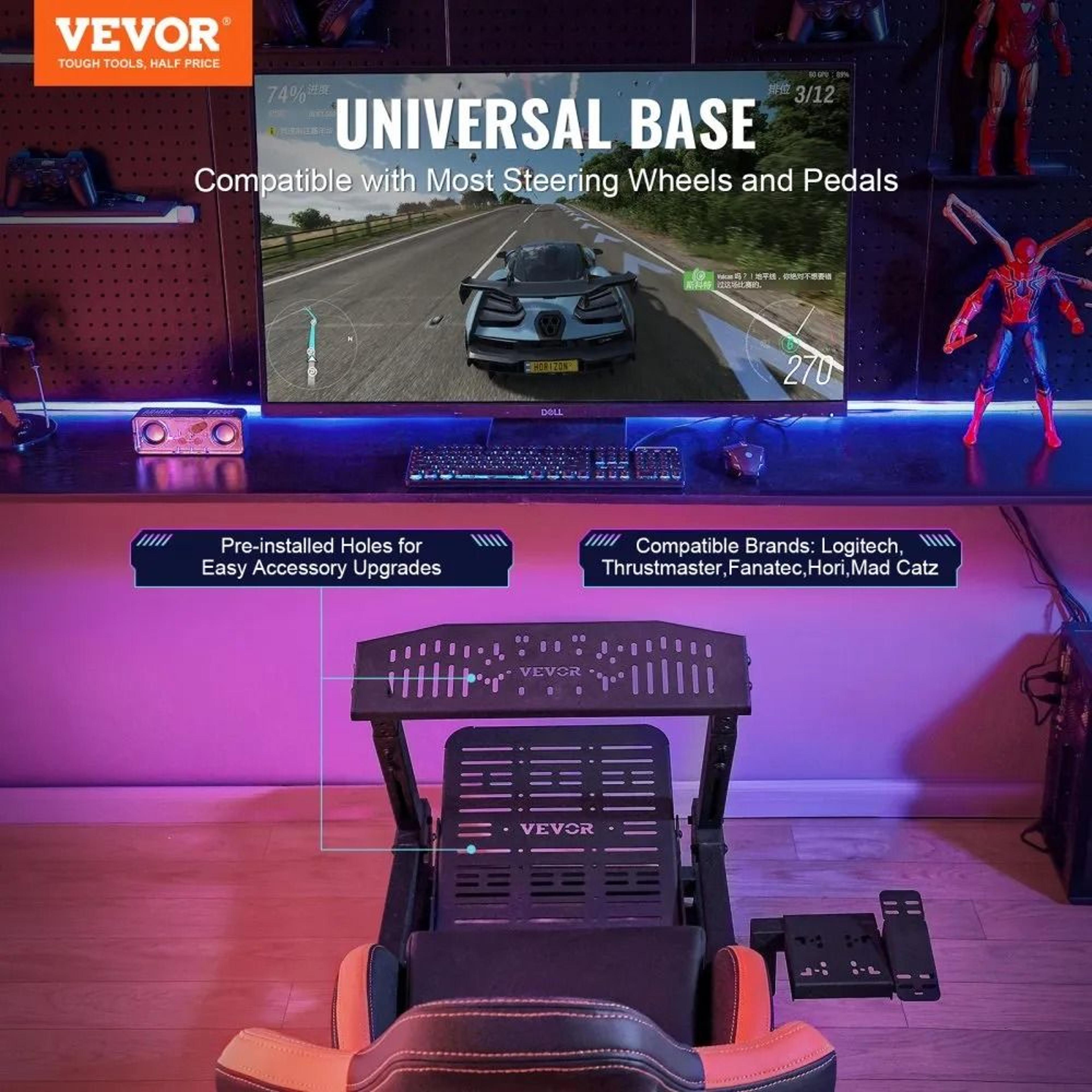 Racing Wheel Stand With Seat Adjustable Steel Sim Racing Cockpit With Wheels 5